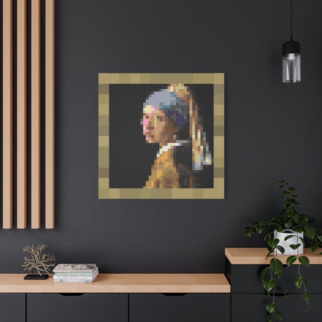 Girl with a Pearl Earring Pixel-Style Matte Canvas Print