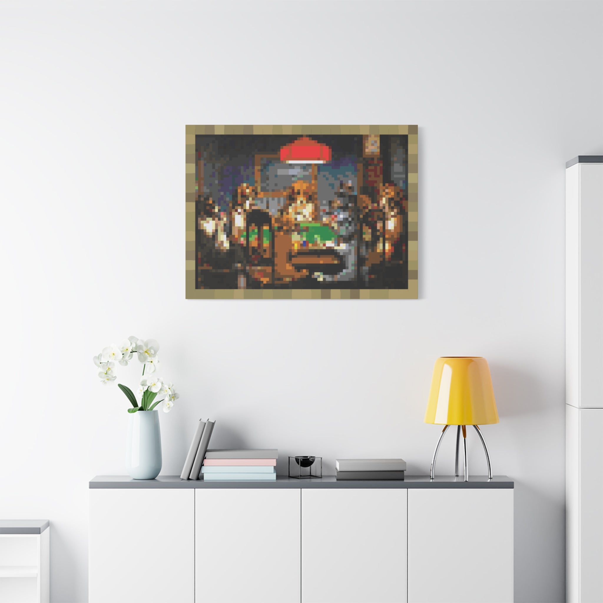 Dogs Playing Poker Pixel-Style Matte Canvas Print