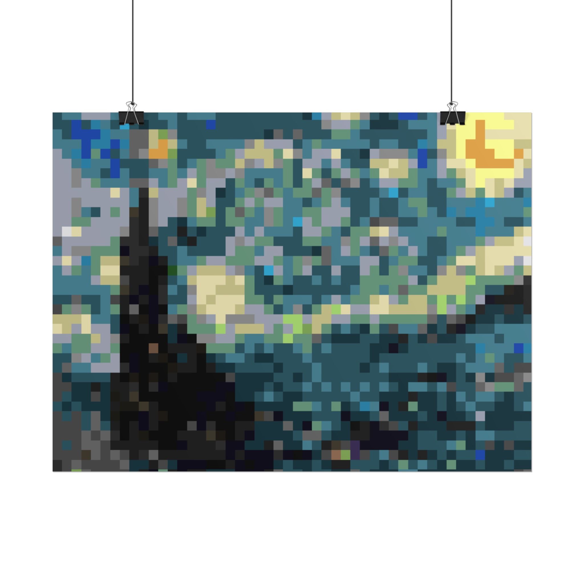 Starry Night Pixel-Style Rolled Art Print