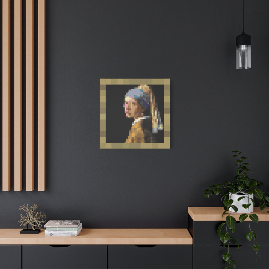 Girl with a Pearl Earring Pixel-Style Matte Canvas Print