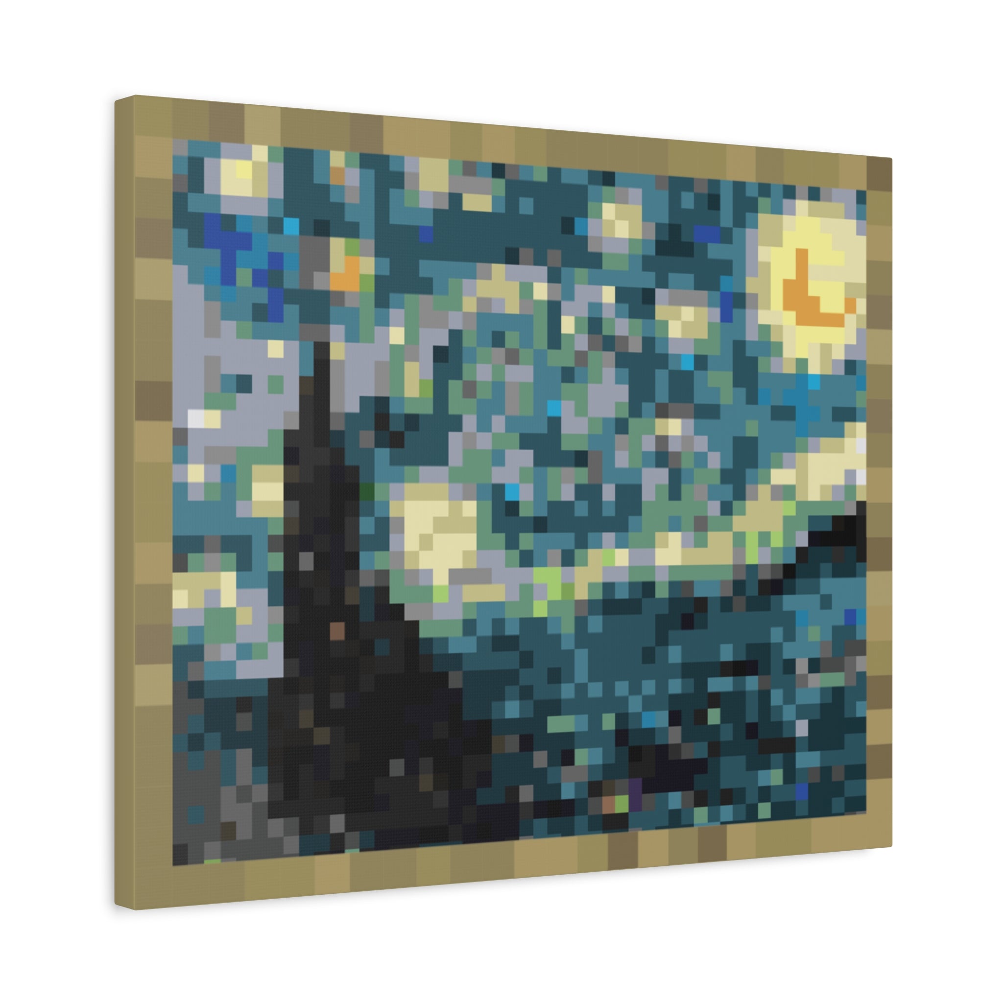 Starry Night Pixel-Style Matte Canvas Print