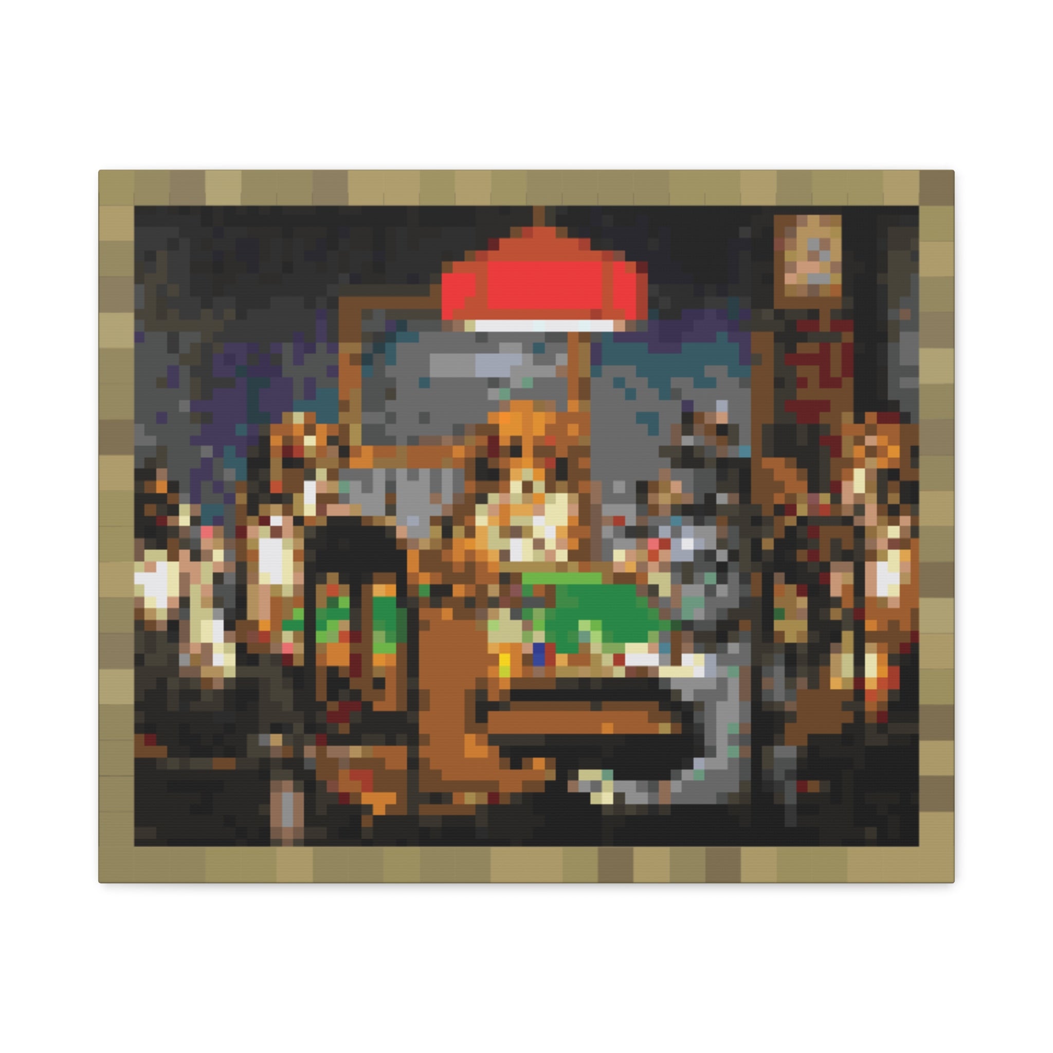 Dogs Playing Poker Pixel-Style Matte Canvas Print