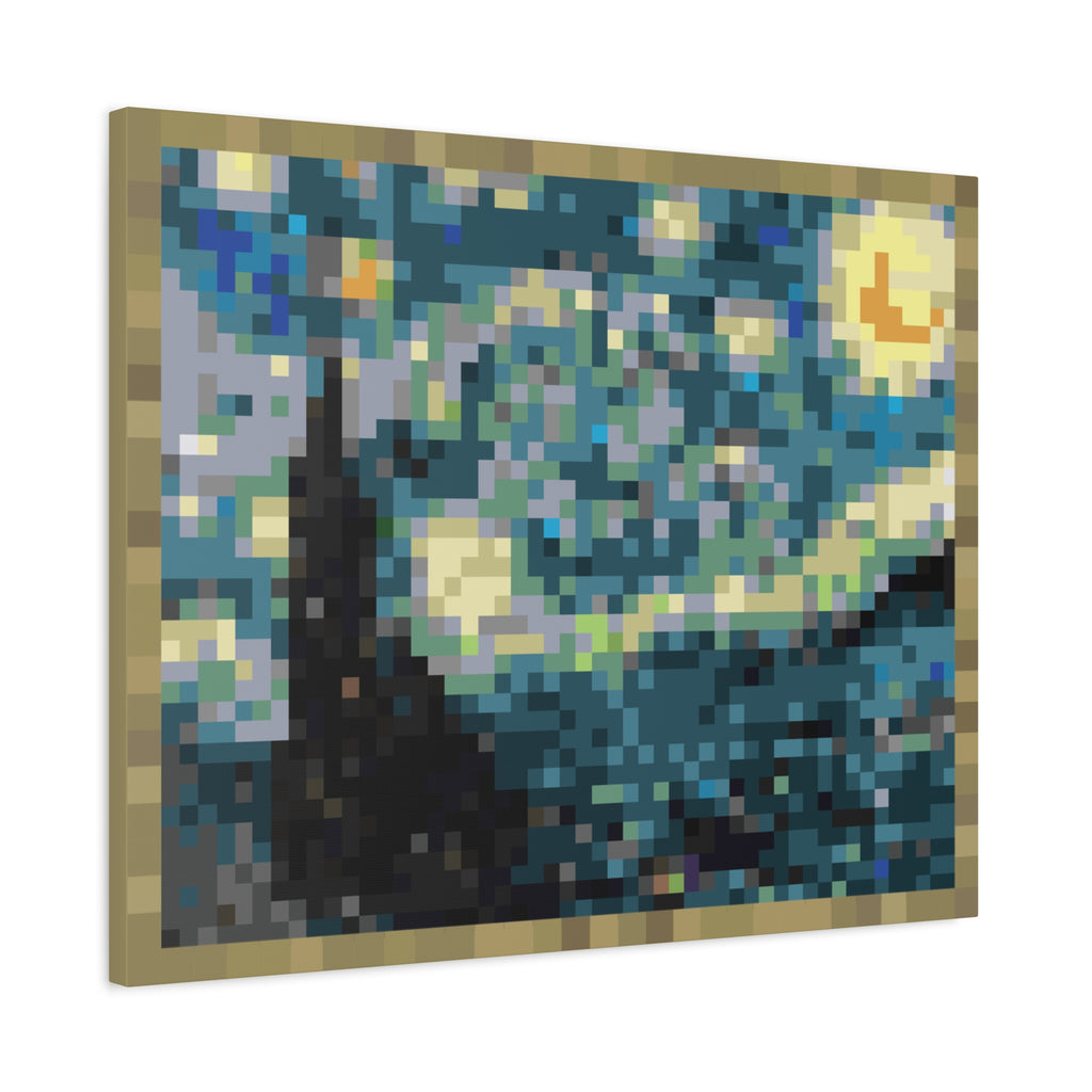Starry Night Pixel-Style Matte Canvas Print