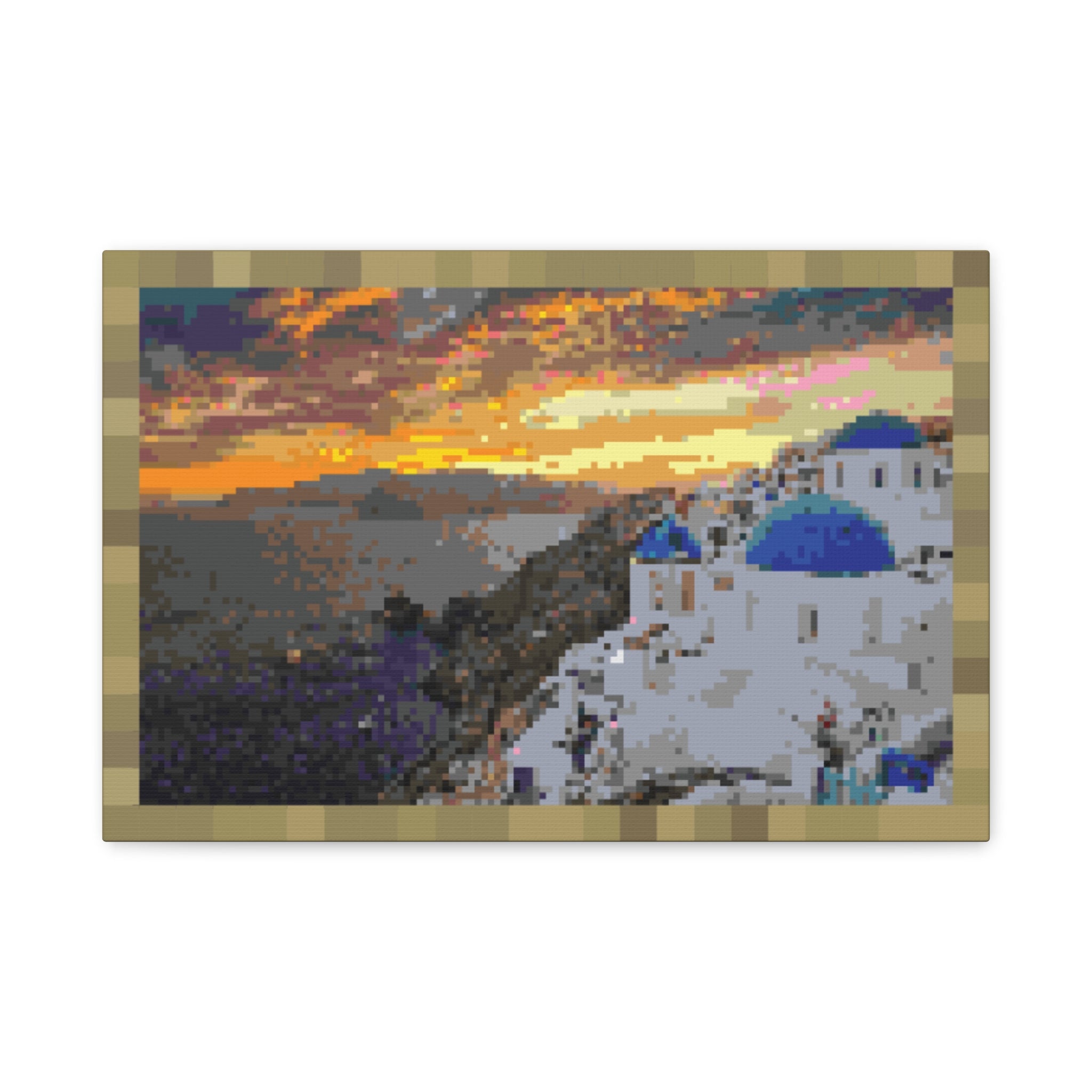 Santorini Sunset Pixel-Style Matte Canvas Print