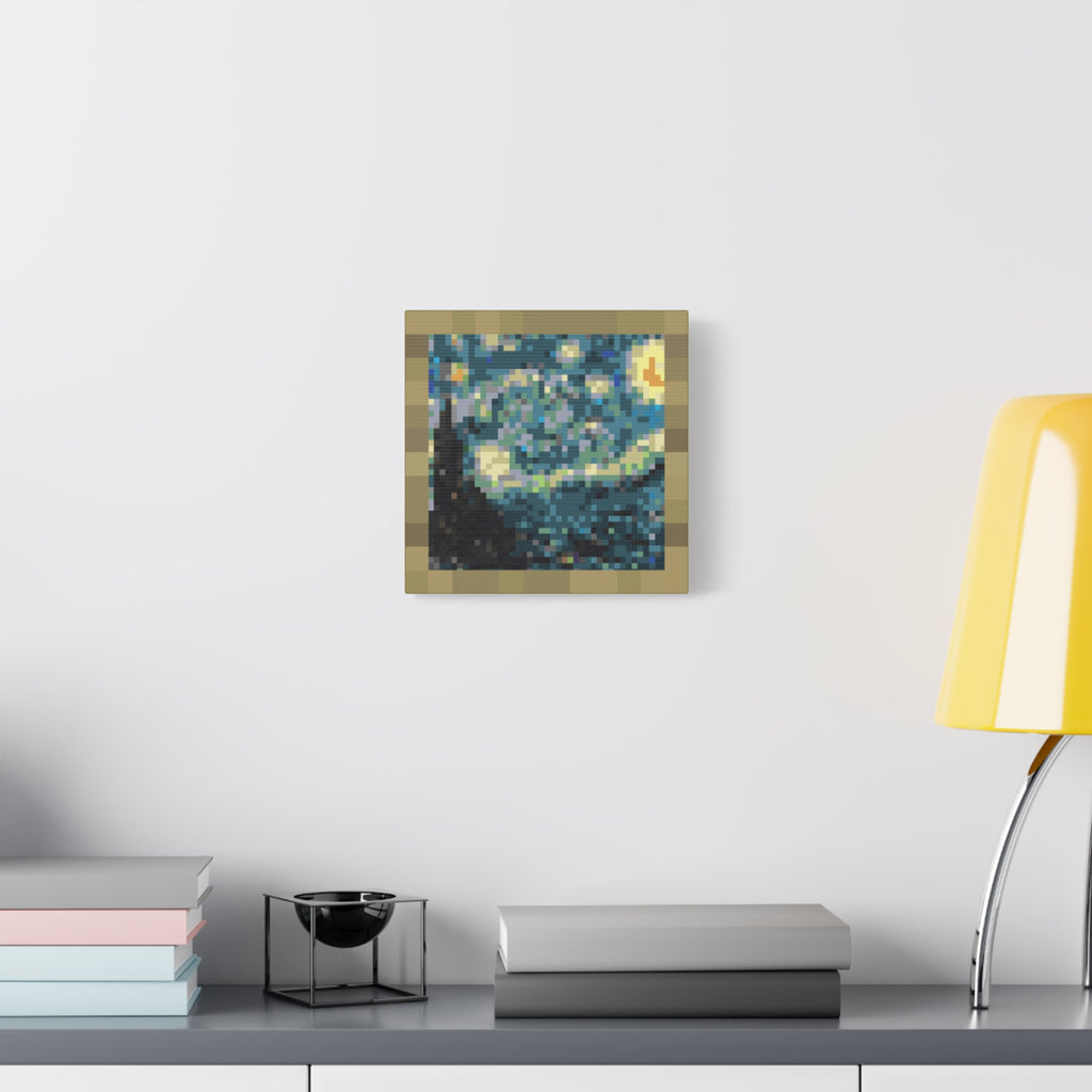 Starry Night Pixel-Style Matte Canvas Print