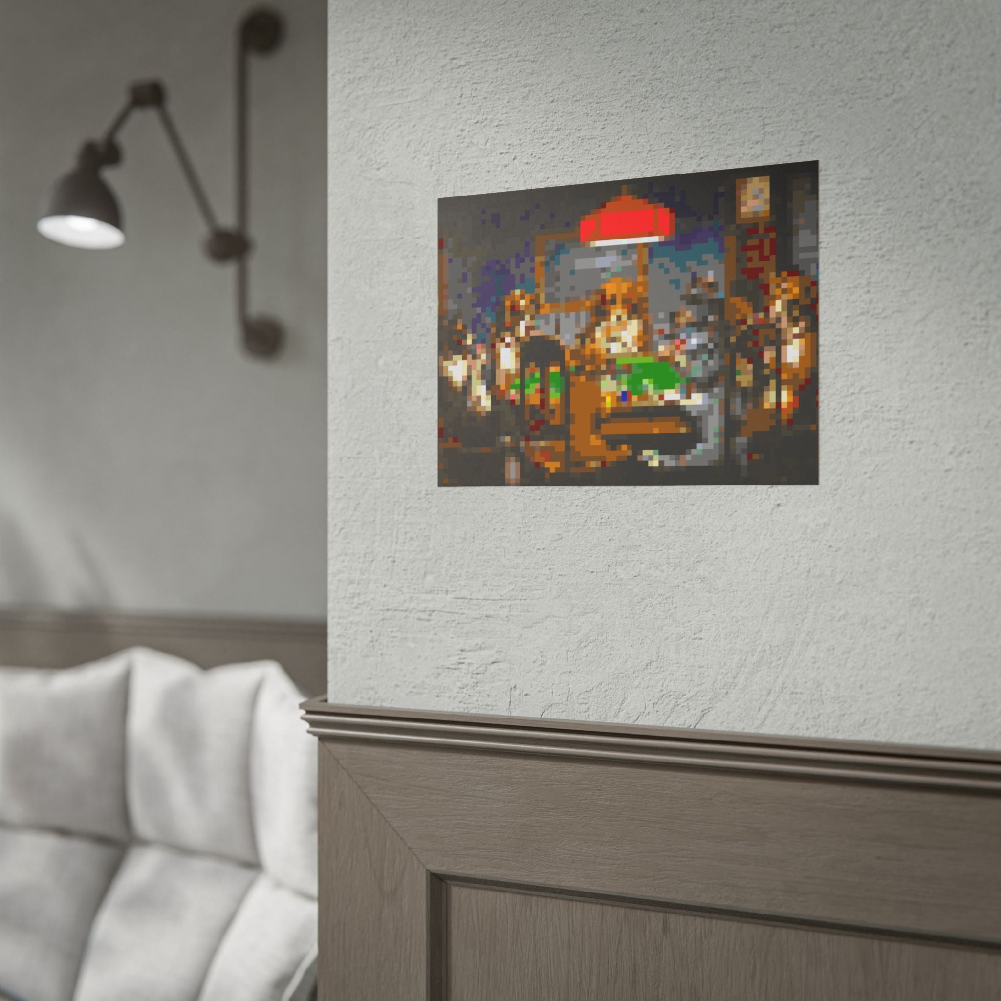 Dogs Playing Poker Pixel-Style Rolled Art Print