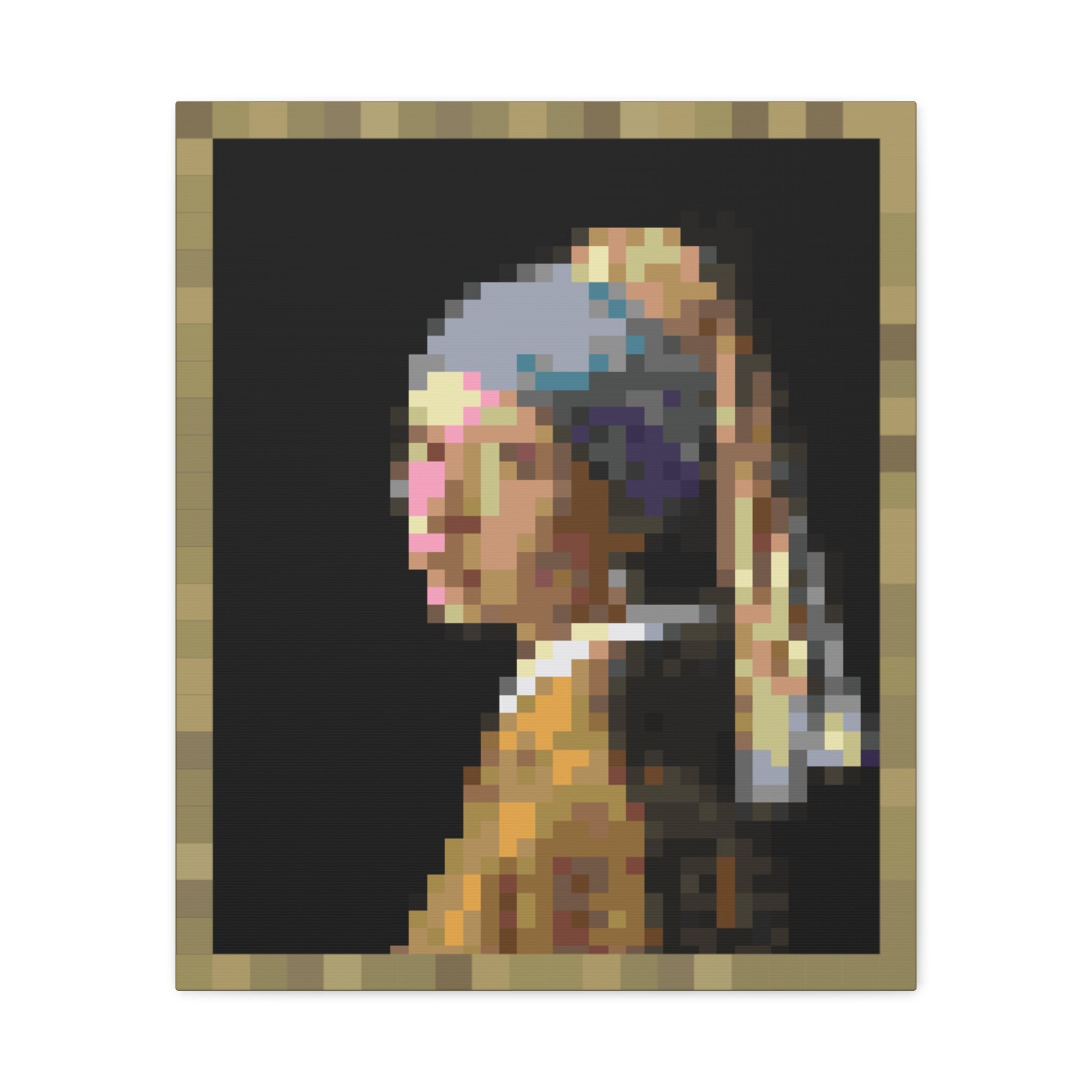 Girl with a Pearl Earring Pixel-Style Matte Canvas Print