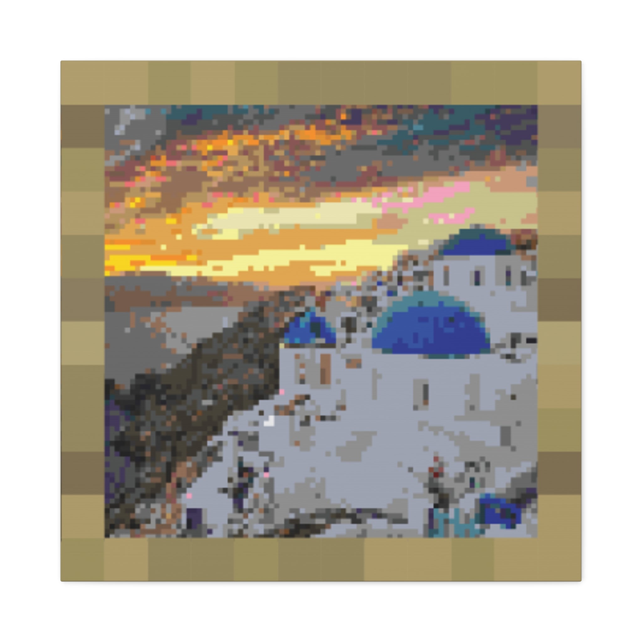 Santorini Sunset Pixel-Style Matte Canvas Print