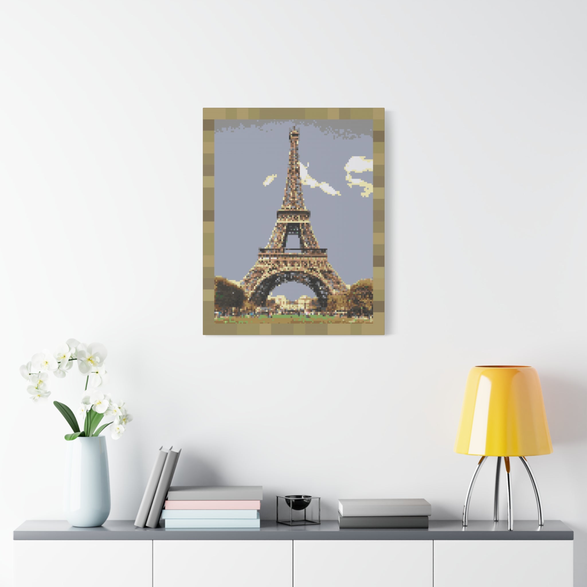 Eiffel Tower Pixel-Style Matte Canvas Print