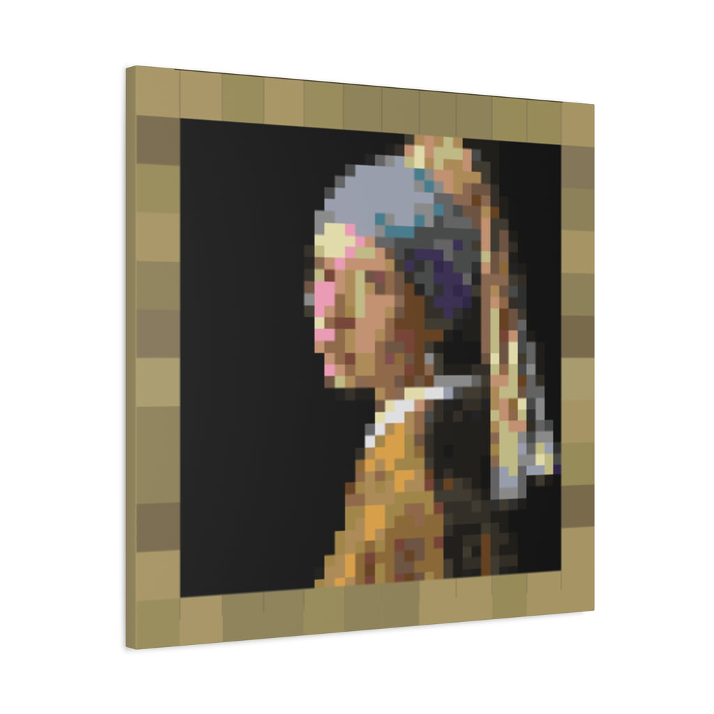 Girl with a Pearl Earring Pixel-Style Matte Canvas Print