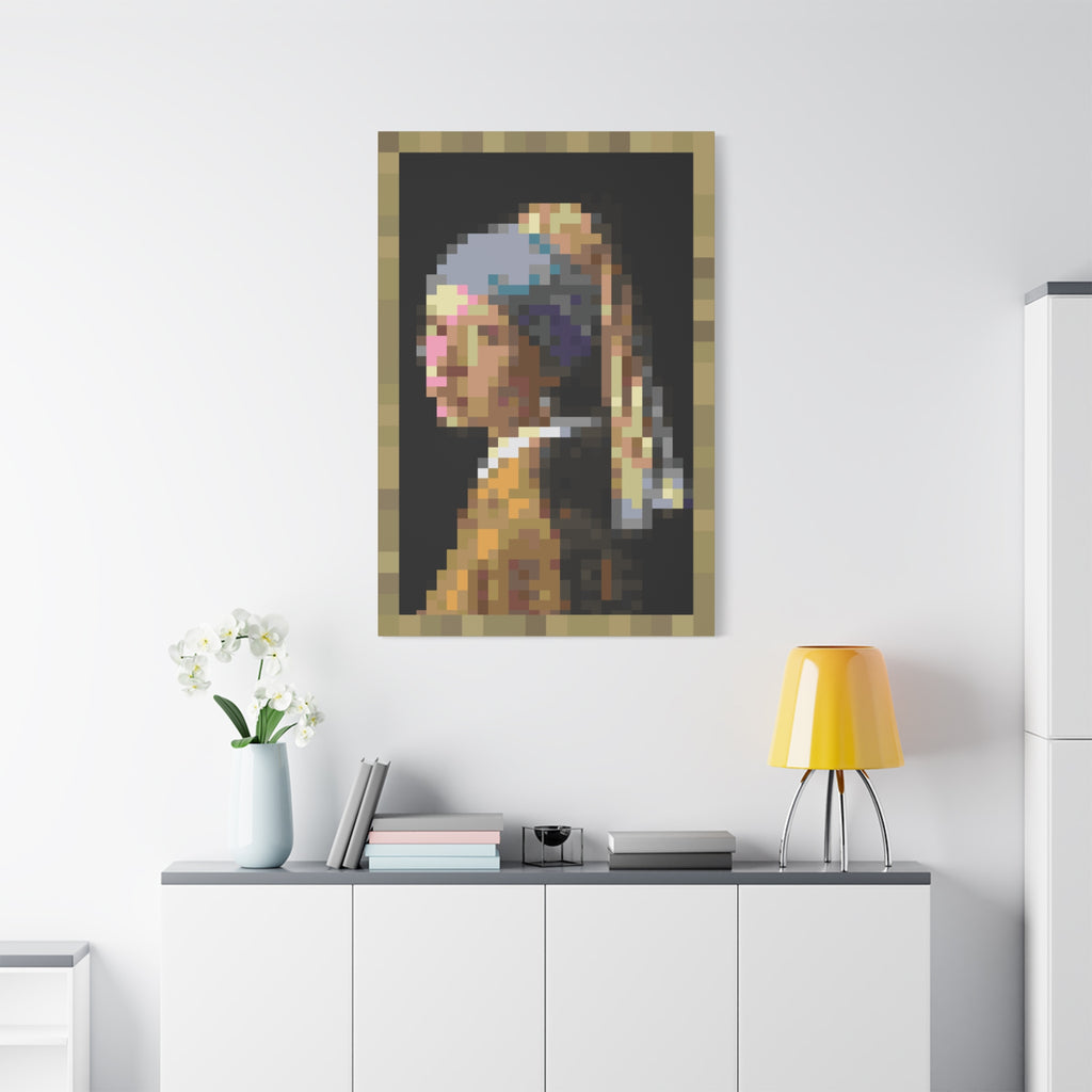 Girl with a Pearl Earring Pixel-Style Matte Canvas Print