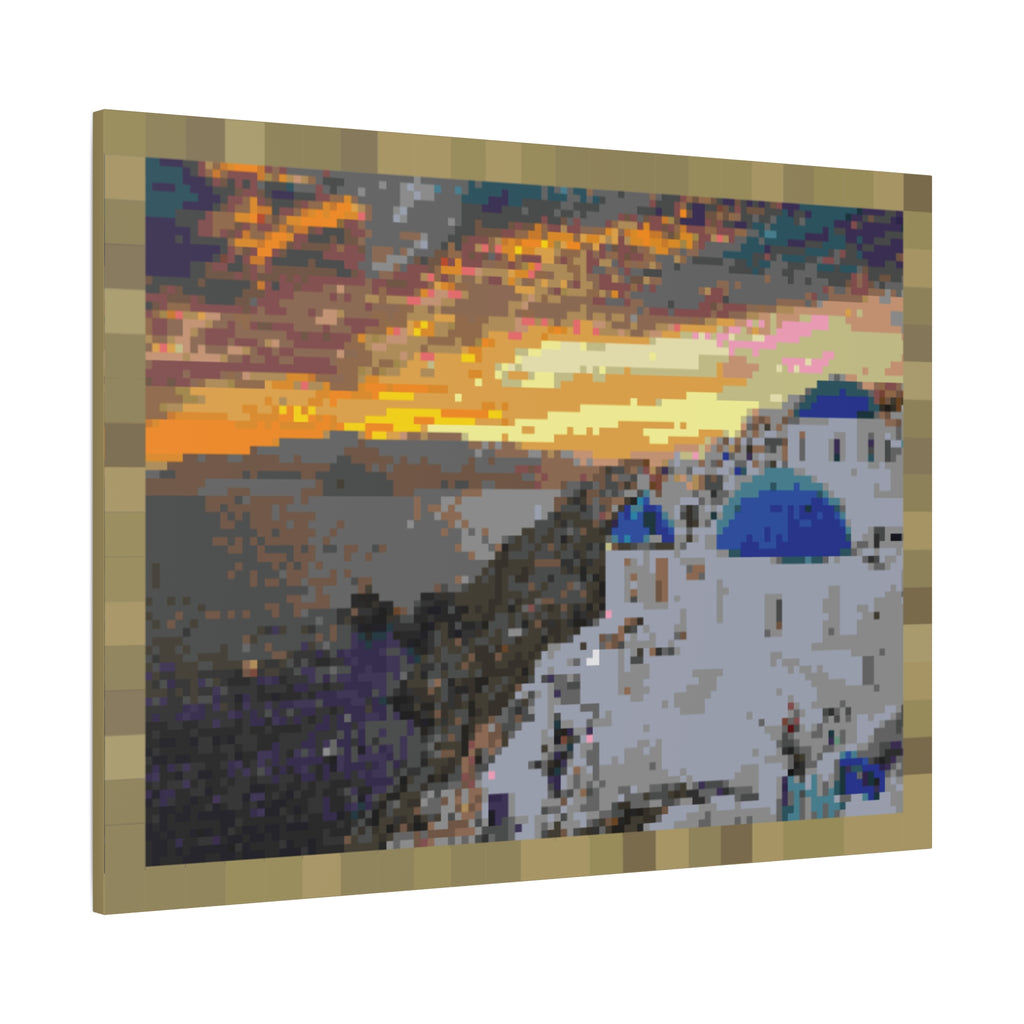 Santorini Sunset Pixel-Style Matte Canvas Print