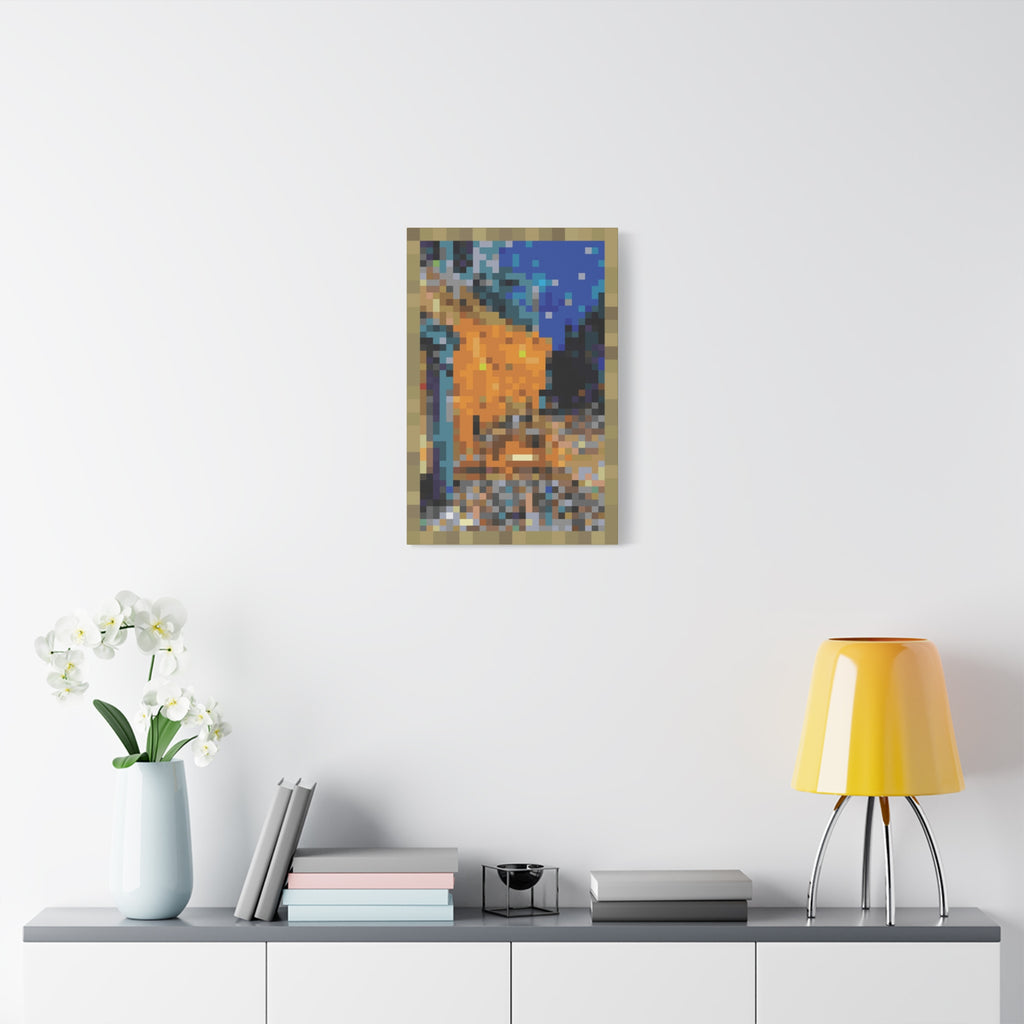 Cafe Terrace at Night Pixel-Style Matte Canvas Print