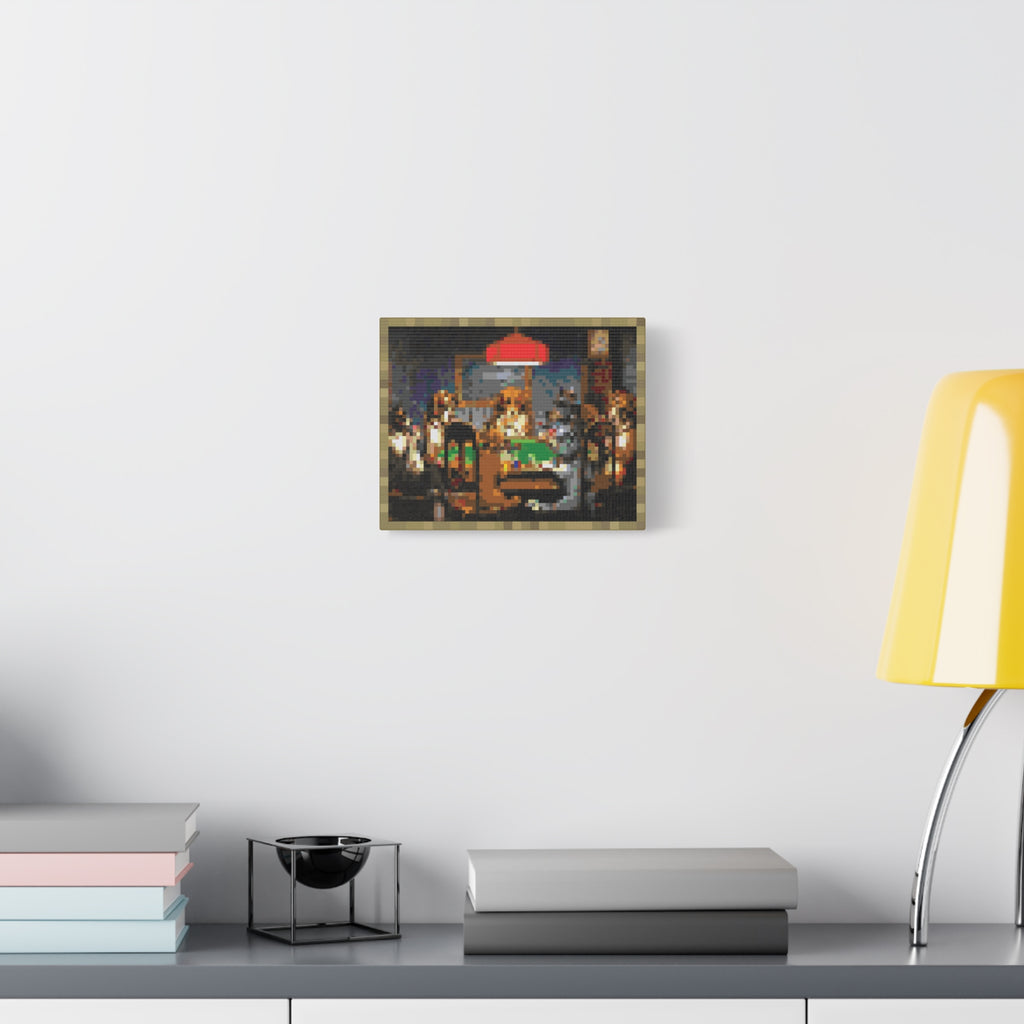Dogs Playing Poker Pixel-Style Matte Canvas Print