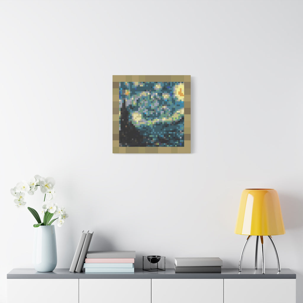 Starry Night Pixel-Style Matte Canvas Print