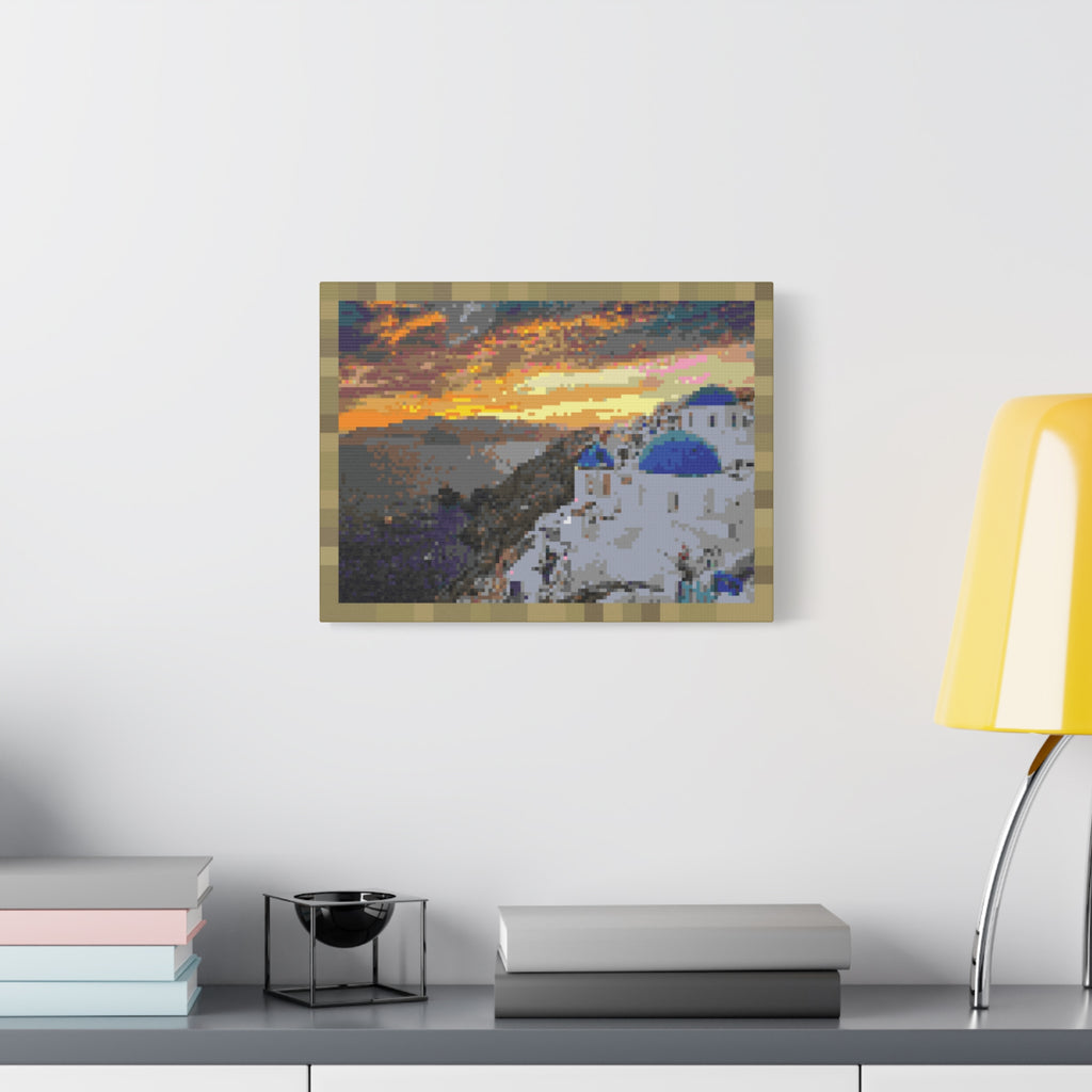 Santorini Sunset Pixel-Style Matte Canvas Print
