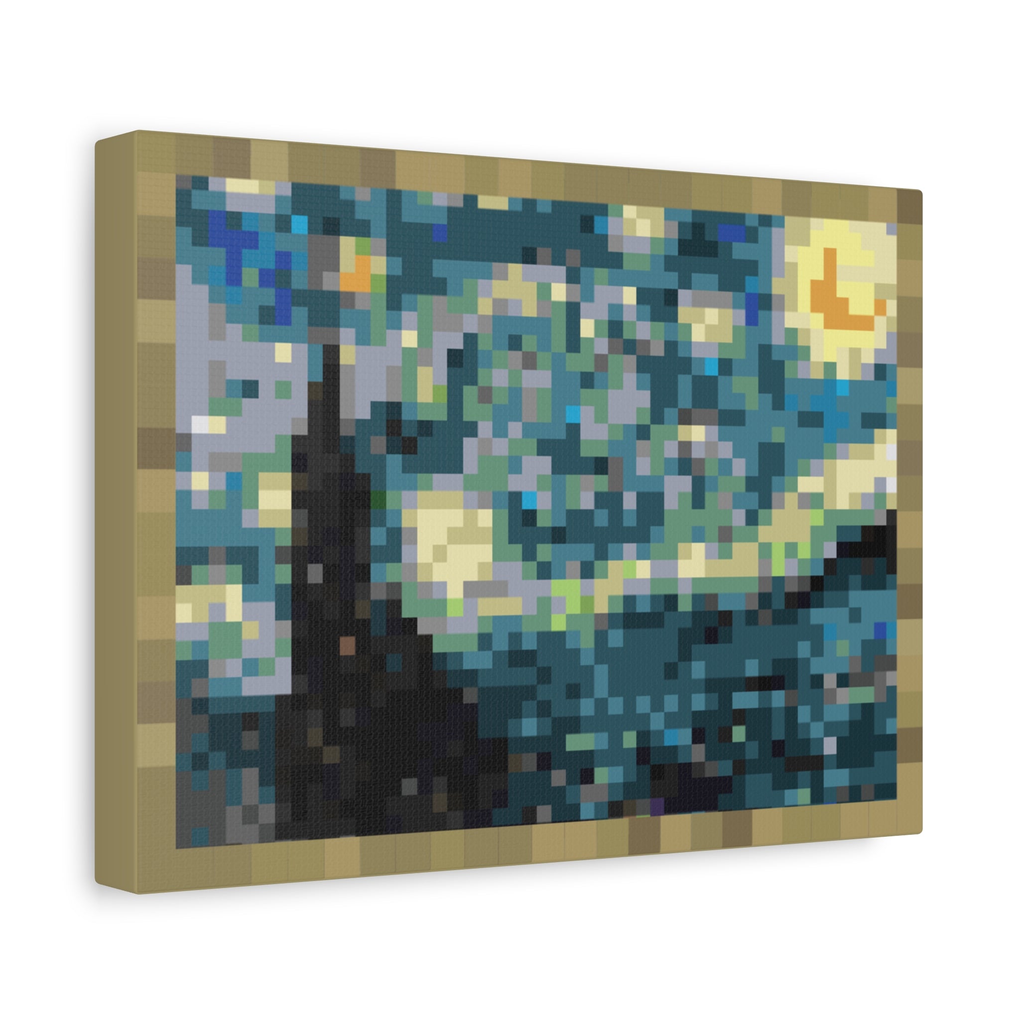 Starry Night Pixel-Style Matte Canvas Print