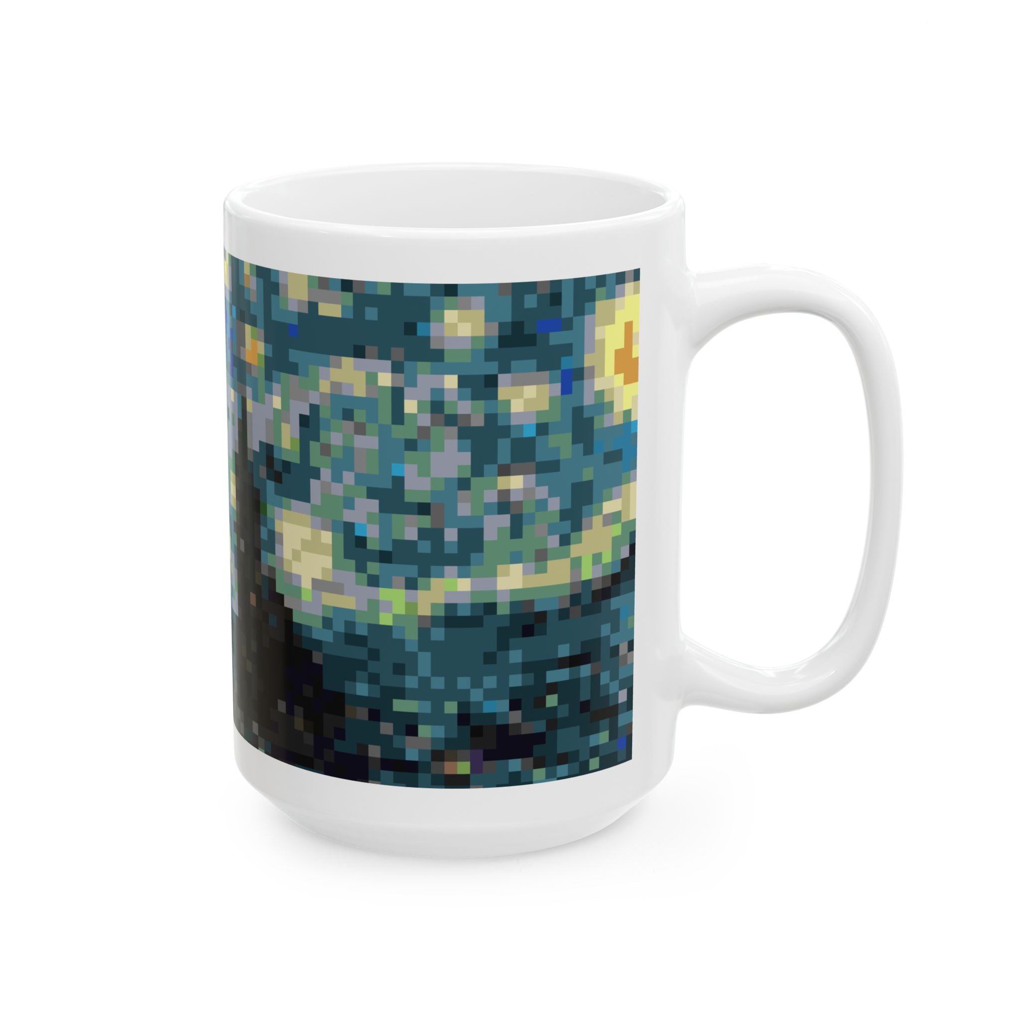 Starry Night Pixel-Style Ceramic Mug (11oz/15oz)