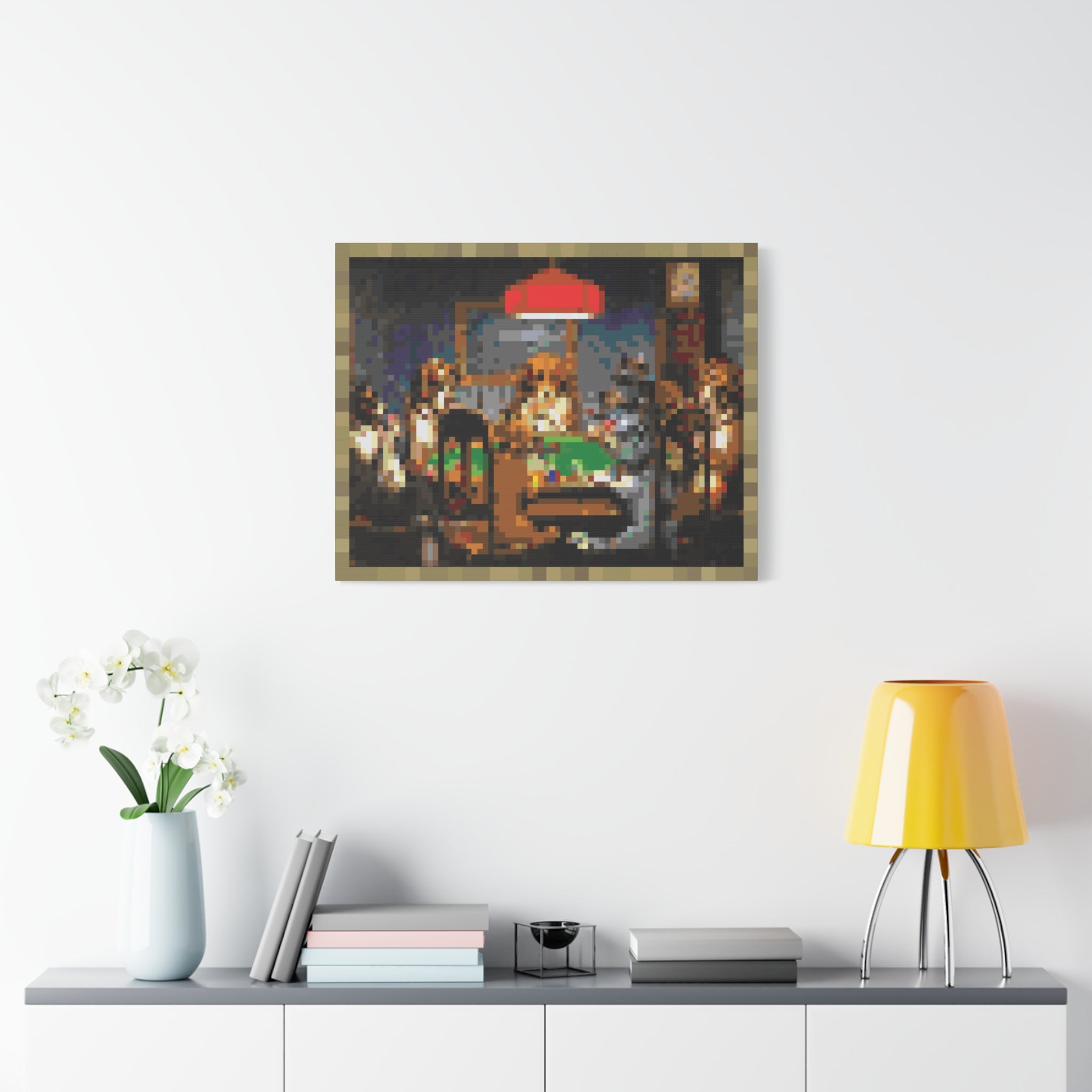 Dogs Playing Poker Pixel-Style Matte Canvas Print