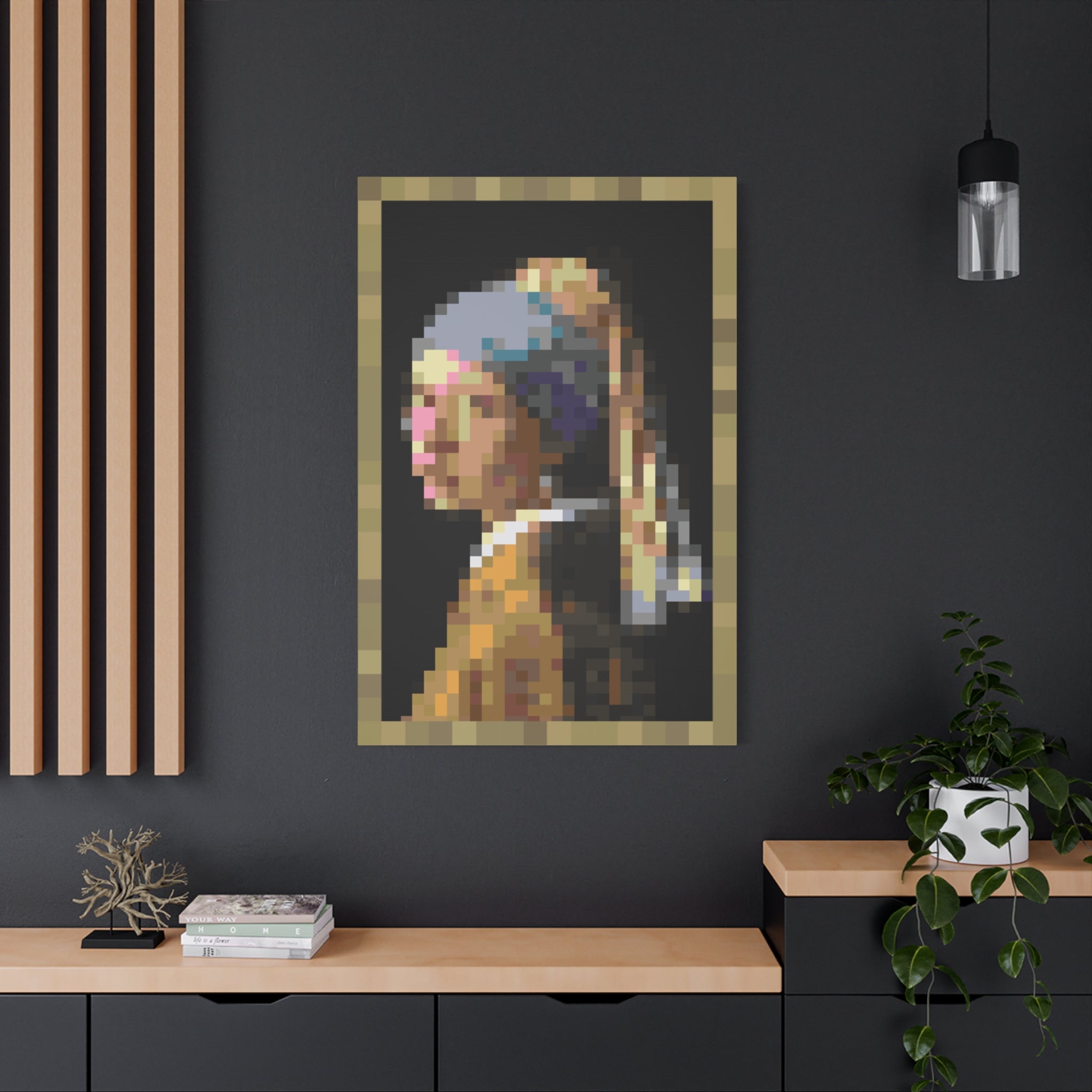 Girl with a Pearl Earring Pixel-Style Matte Canvas Print