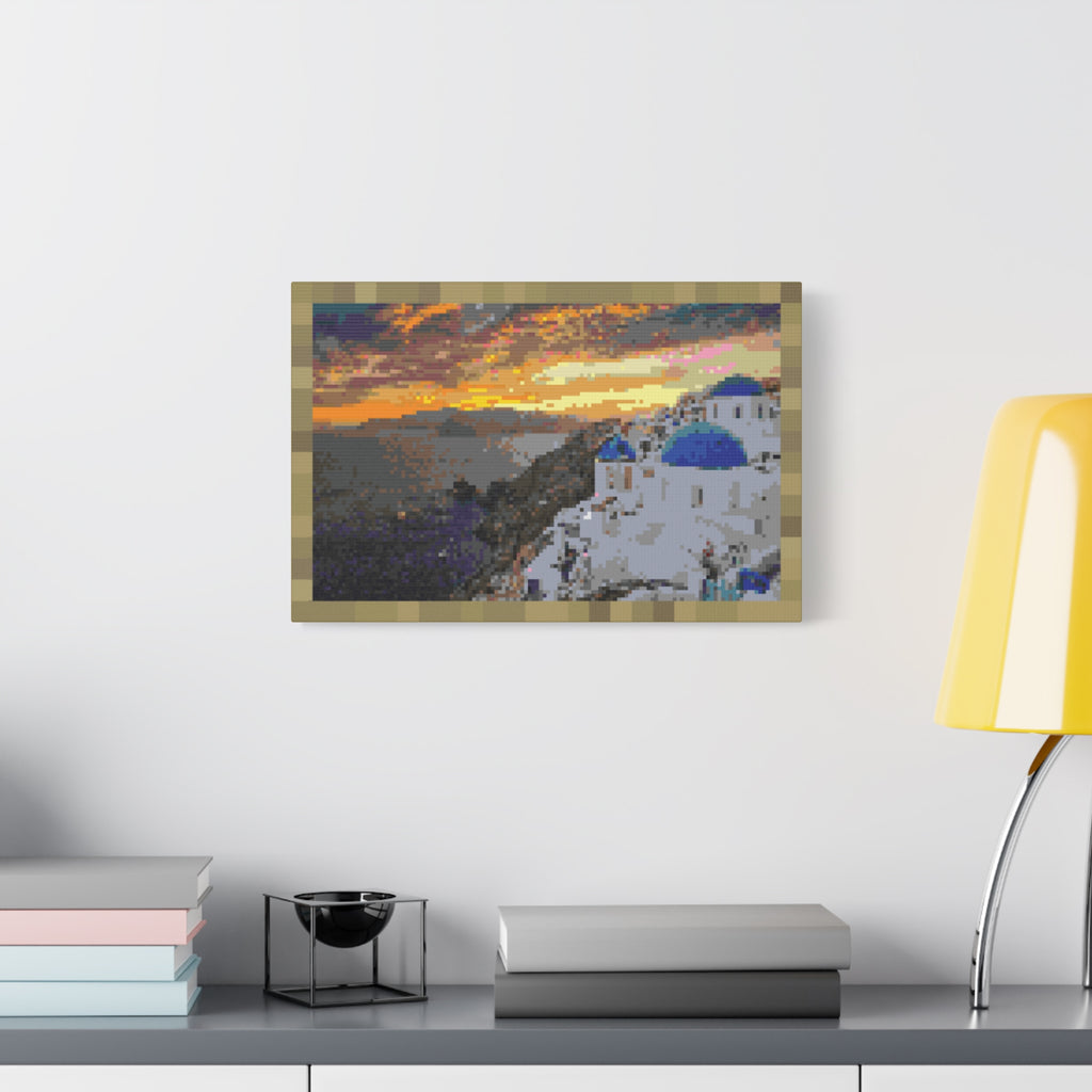Santorini Sunset Pixel-Style Matte Canvas Print
