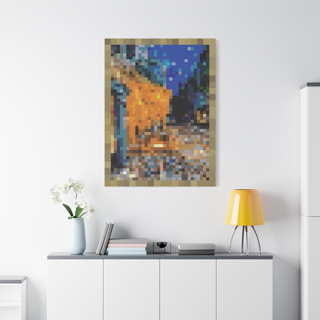 Cafe Terrace at Night Pixel-Style Matte Canvas Print