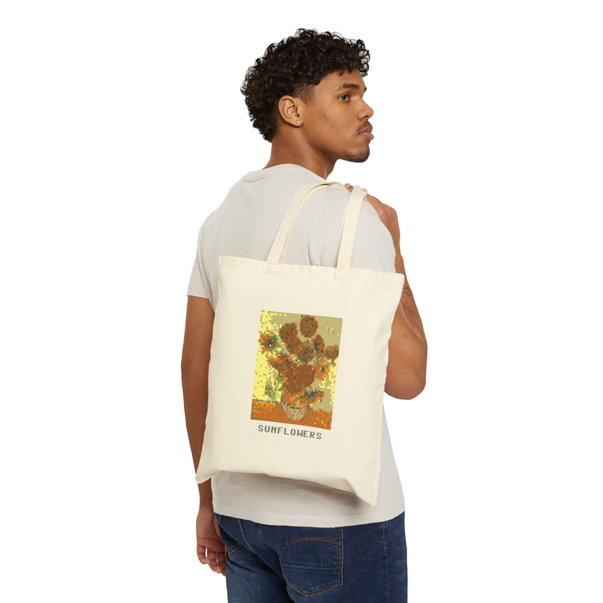 Sunflowers Pixel Art Tote Bag — Famous Artwork Canvas Tote