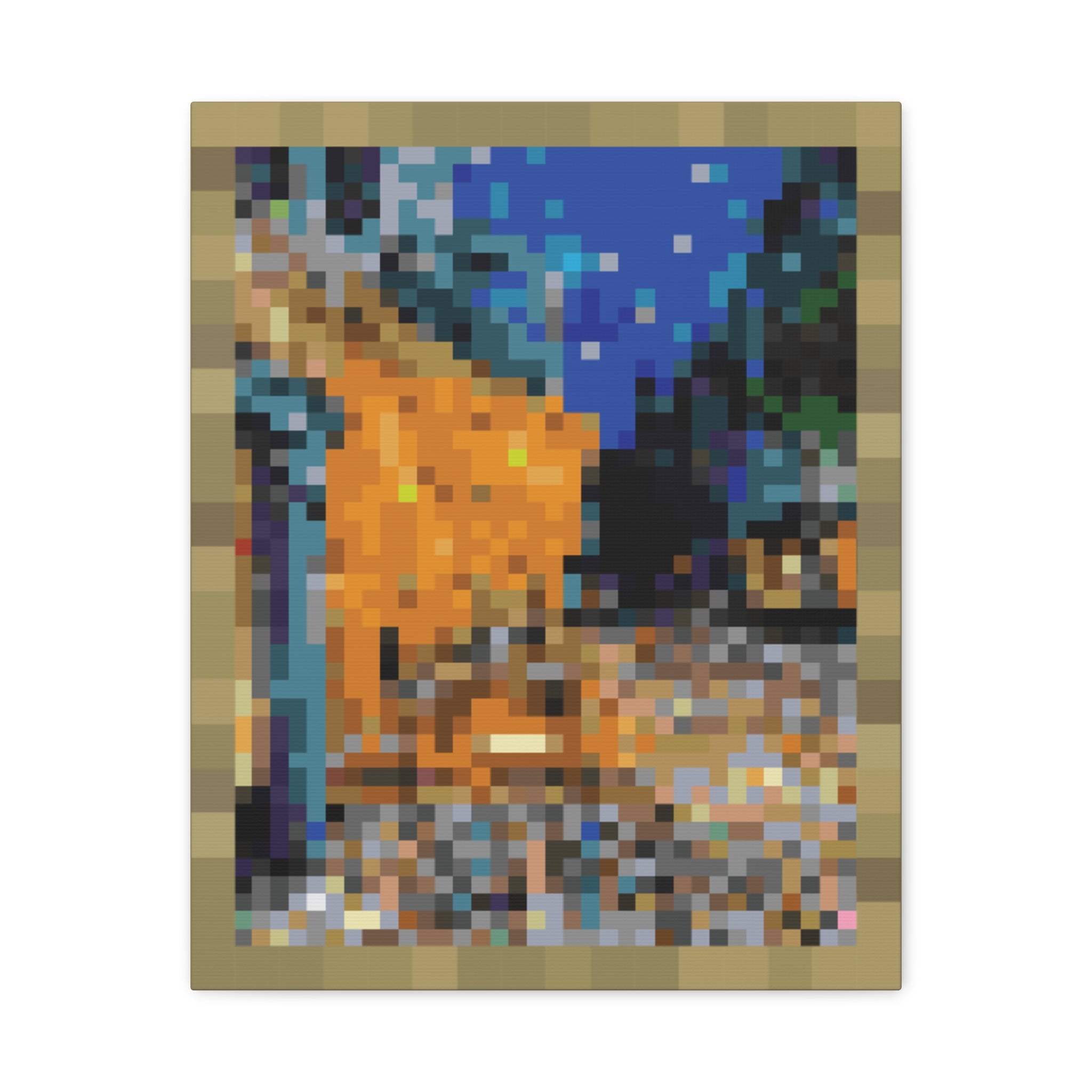 Cafe Terrace at Night Pixel-Style Matte Canvas Print
