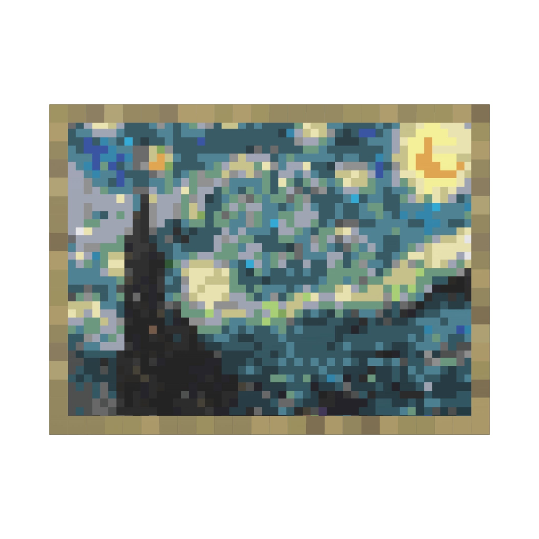 Starry Night Pixel-Style Matte Canvas Print