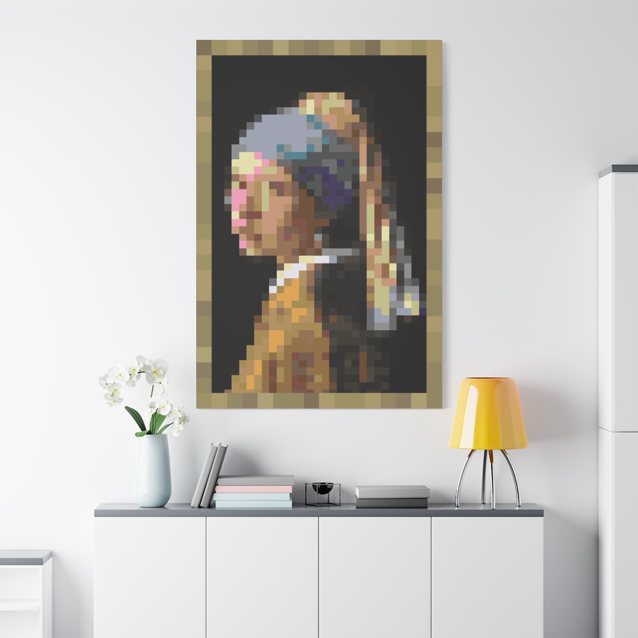 Girl with a Pearl Earring Pixel-Style Matte Canvas Print