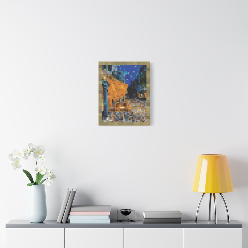 Cafe Terrace at Night Pixel-Style Matte Canvas Print