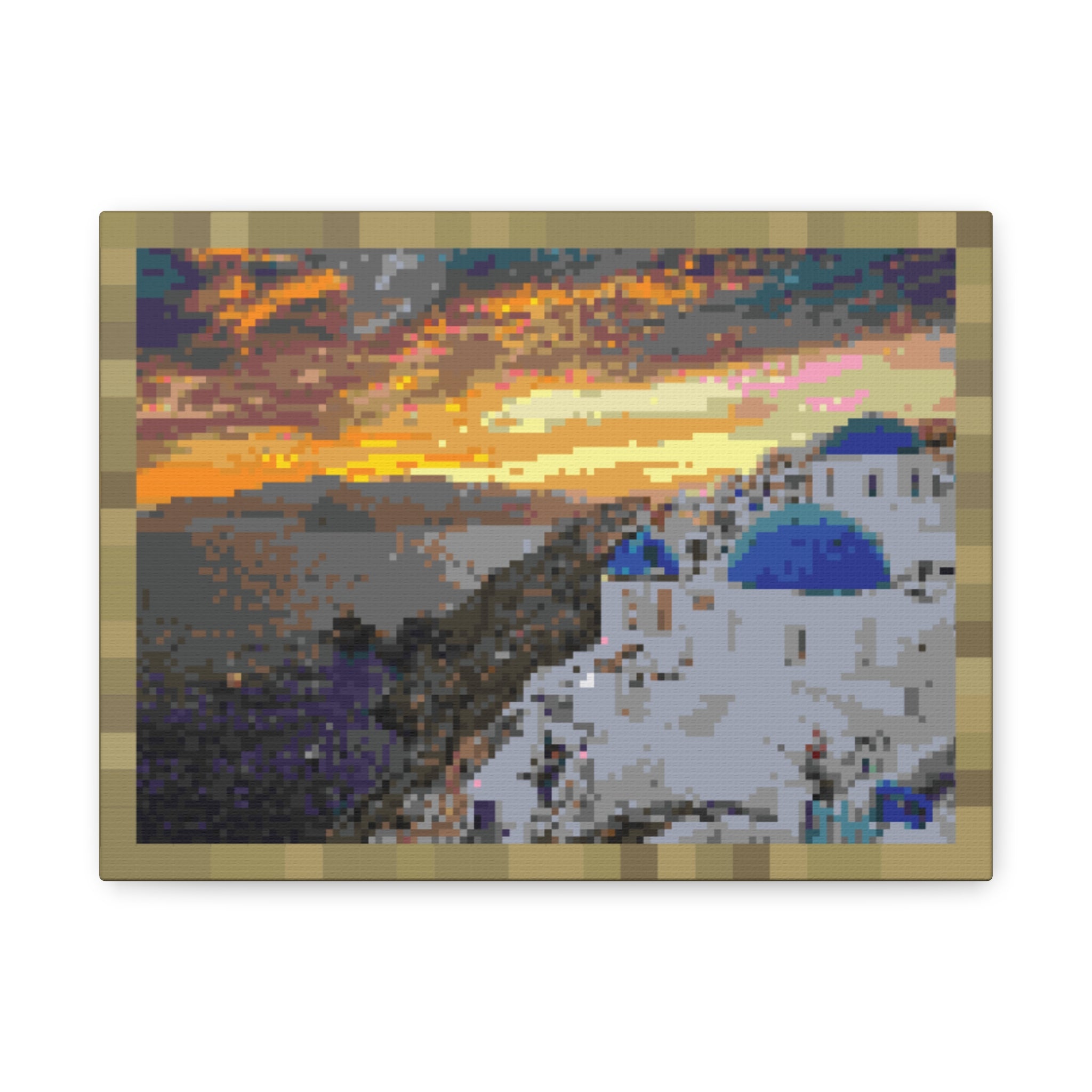 Santorini Sunset Pixel-Style Matte Canvas Print