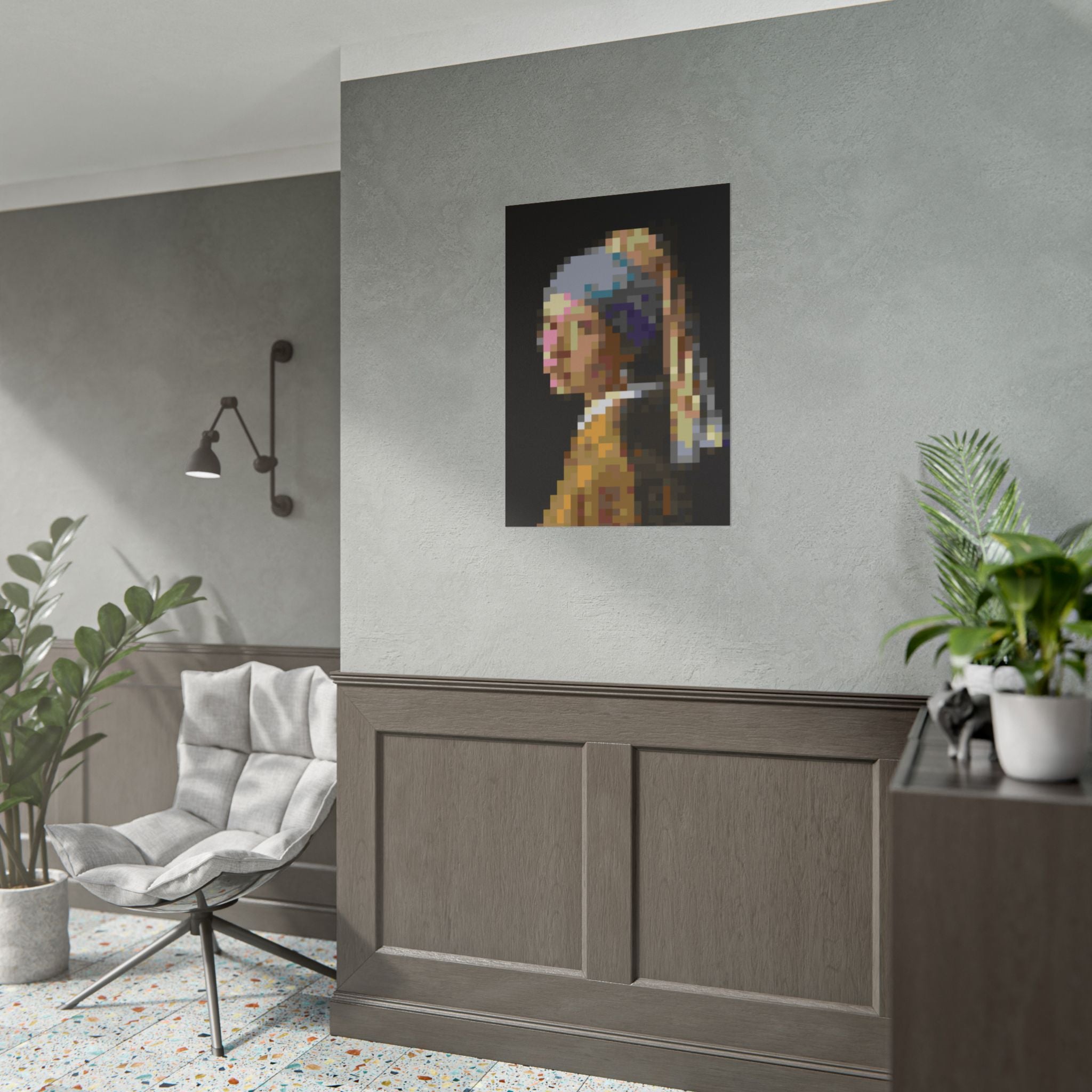 Girl with a Pearl Earring Pixel-Style Rolled Art Print
