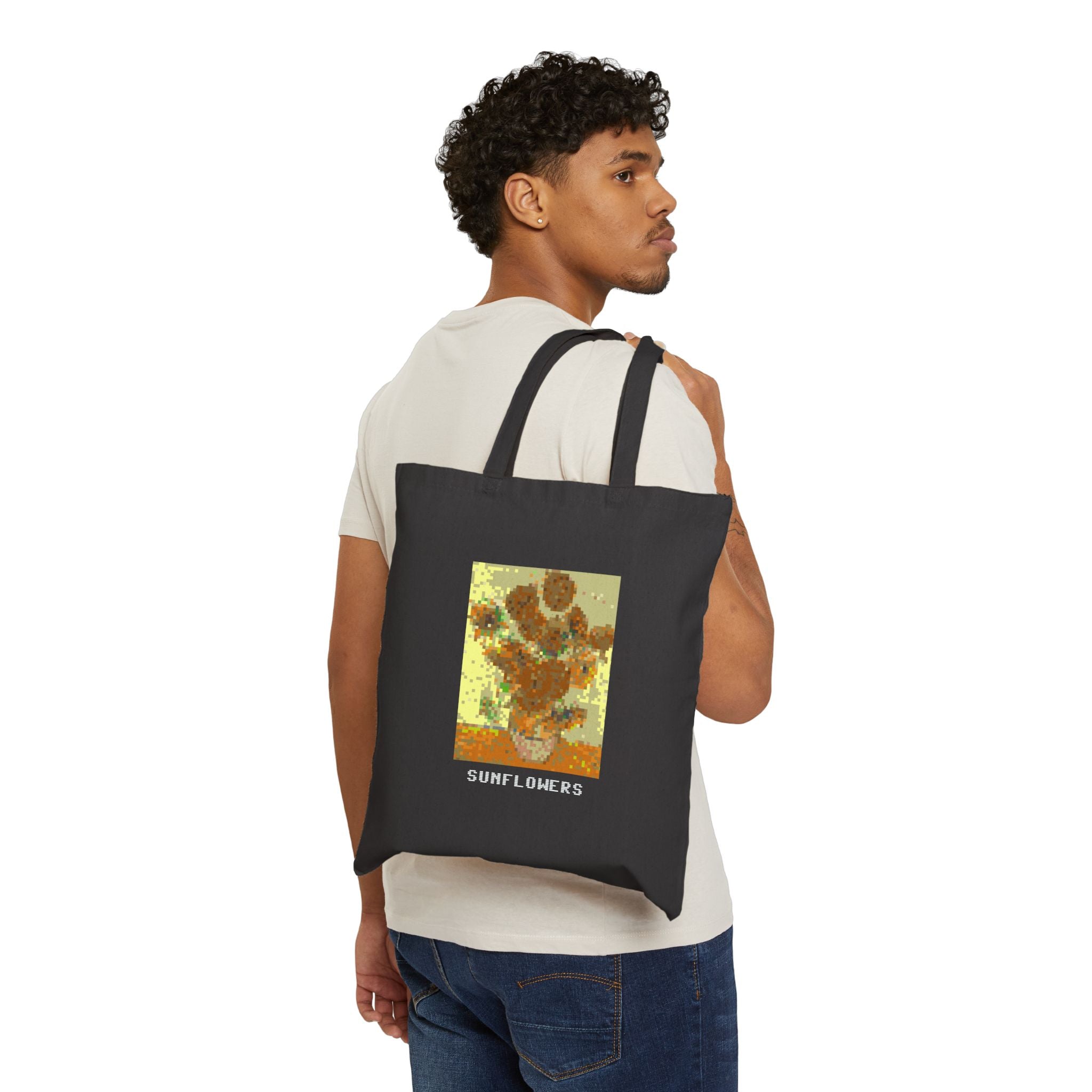 Sunflowers Pixel Art Tote Bag — Famous Artwork Canvas Tote