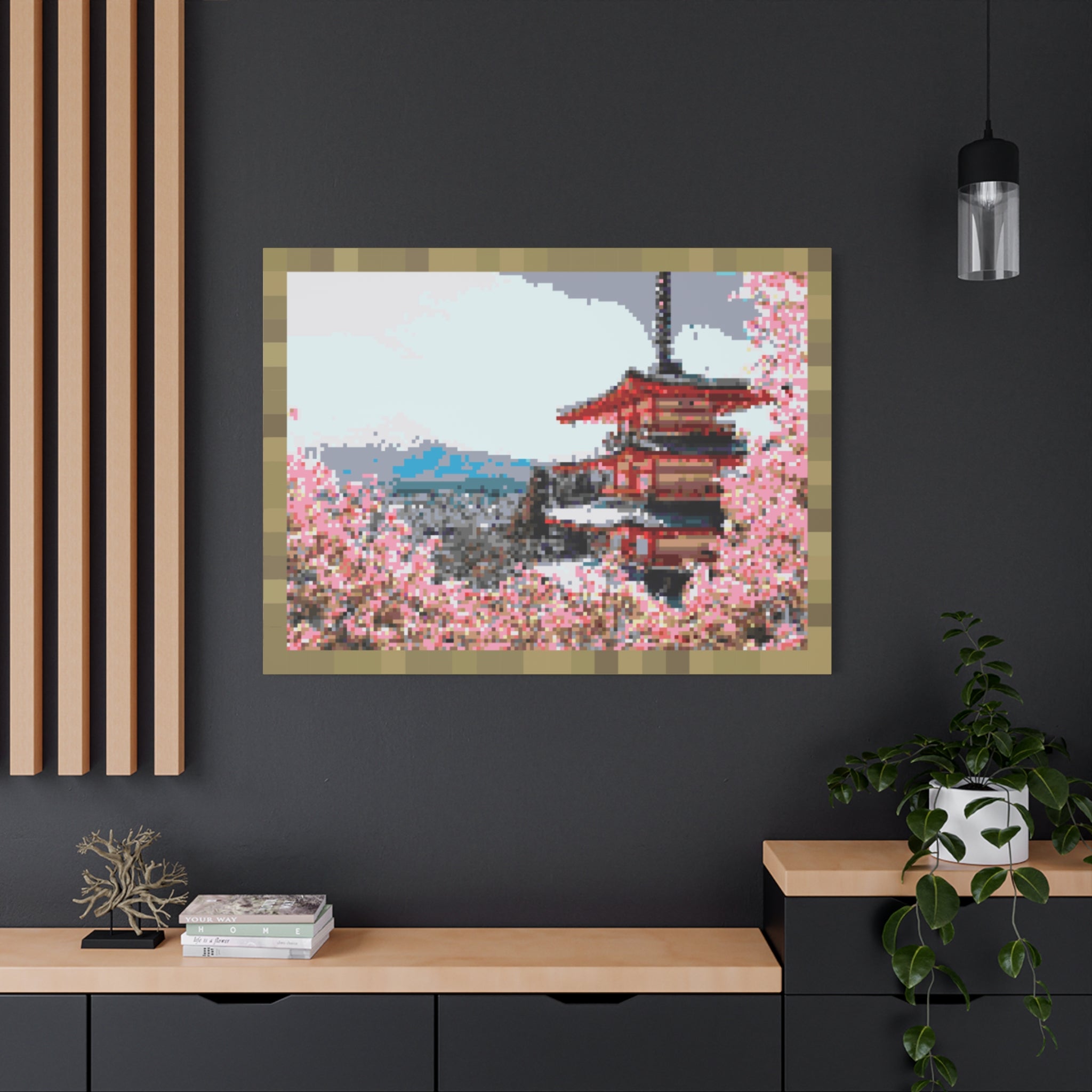 Japanese Cherry Blossom Name Pixel-Style Matte Canvas Print