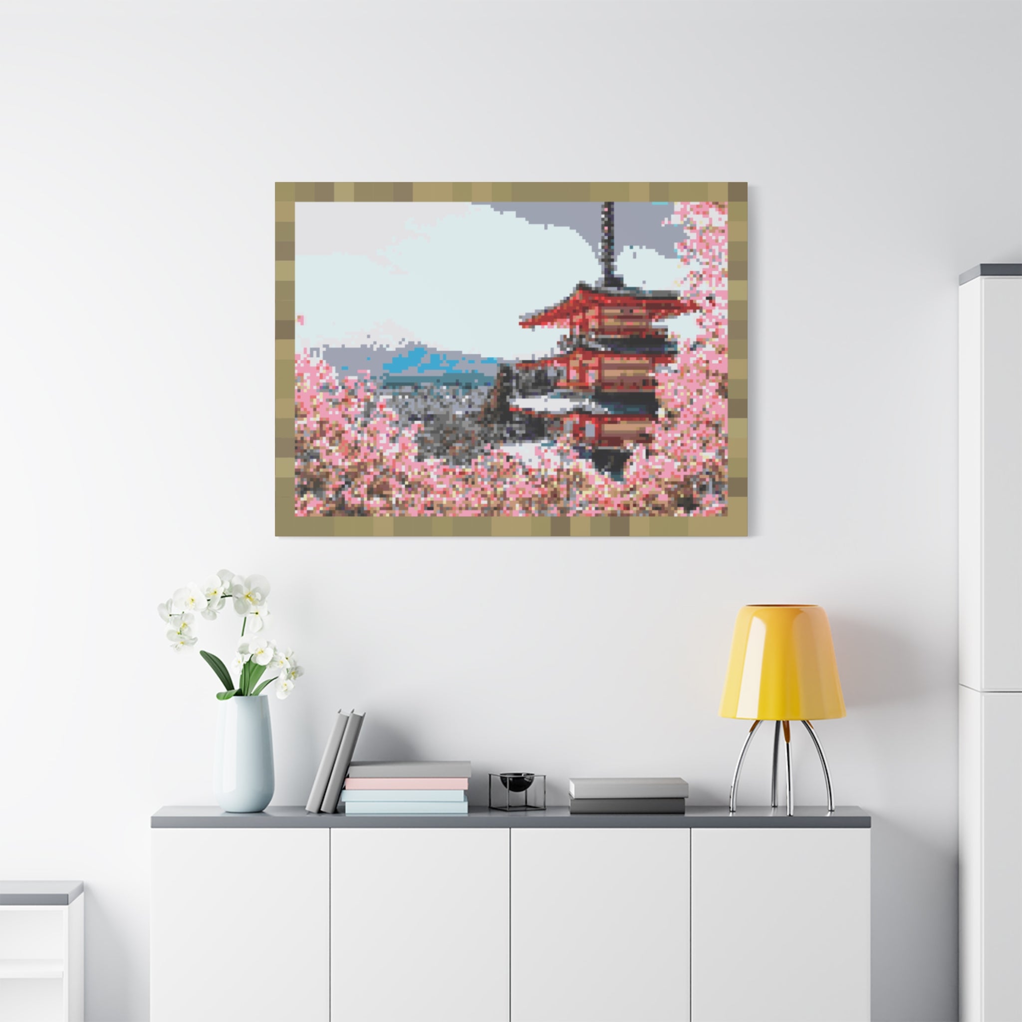 Japanese Cherry Blossom Name Pixel-Style Matte Canvas Print