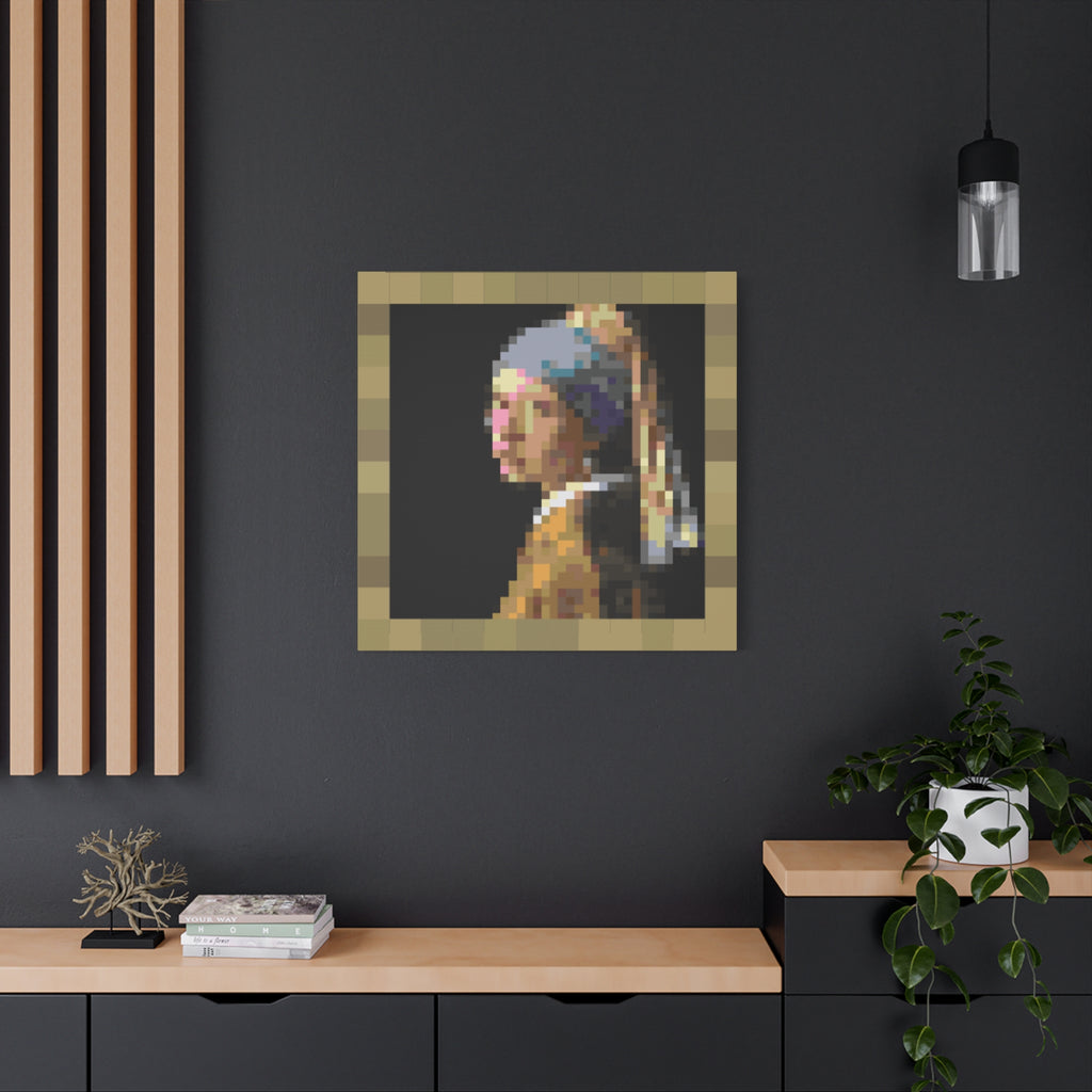 Girl with a Pearl Earring Pixel-Style Matte Canvas Print