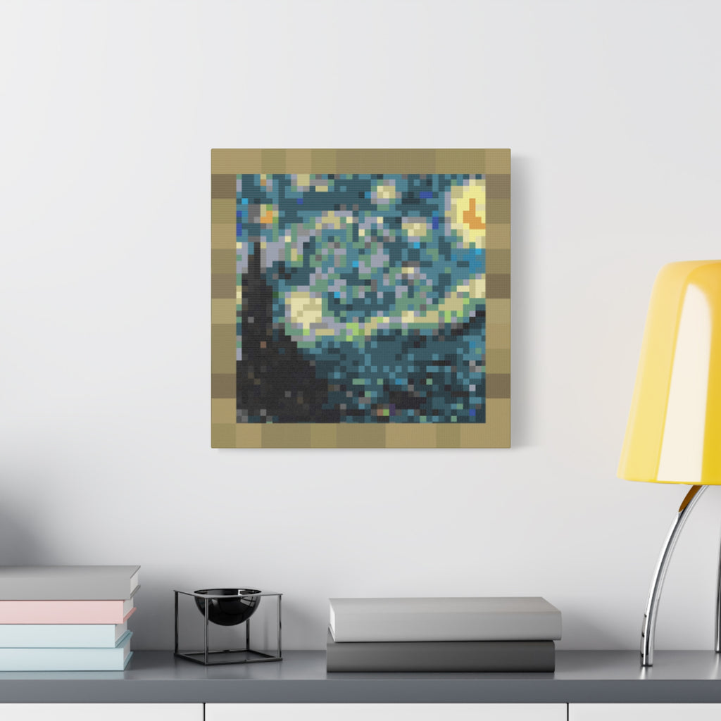 Starry Night Pixel-Style Matte Canvas Print
