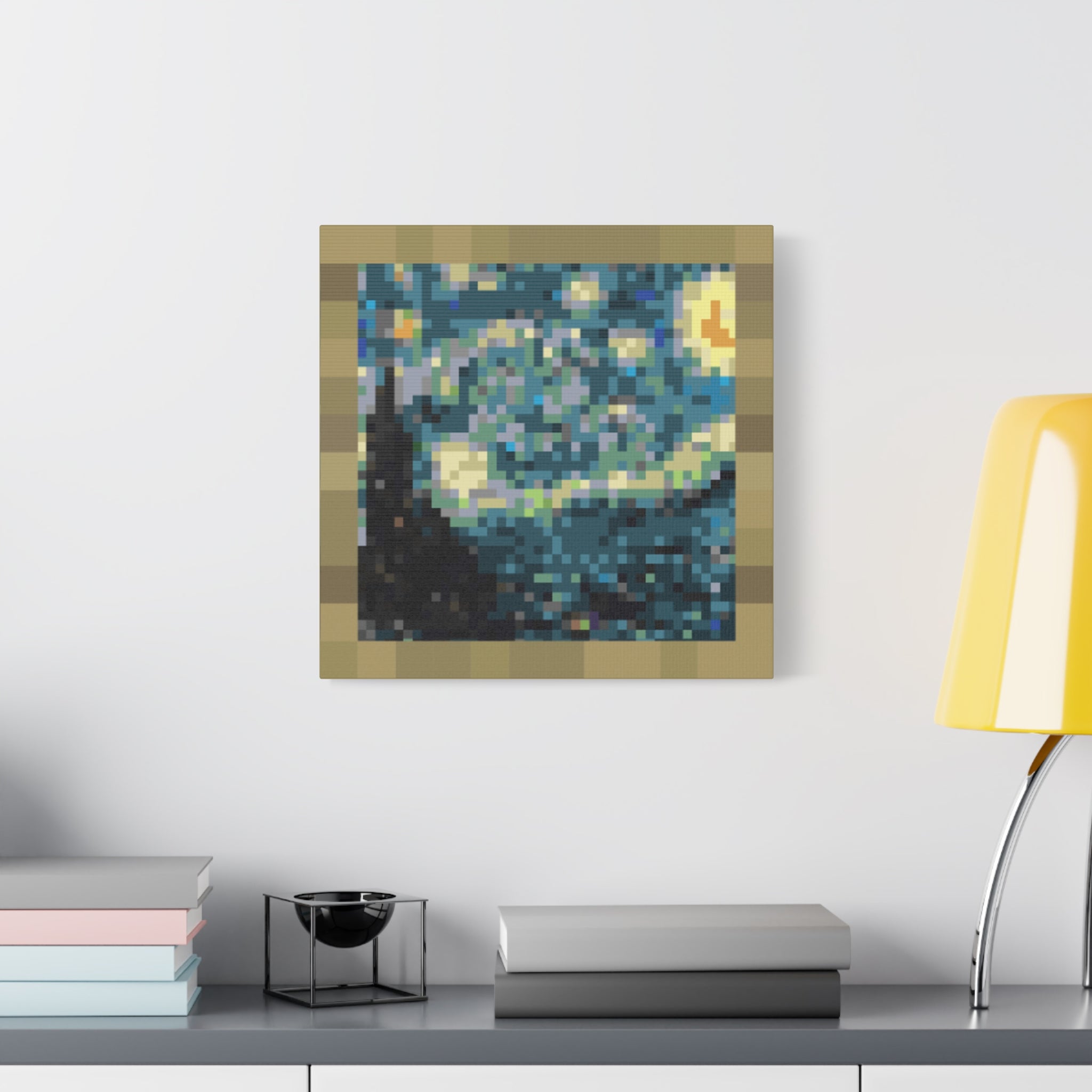 Starry Night Pixel-Style Matte Canvas Print