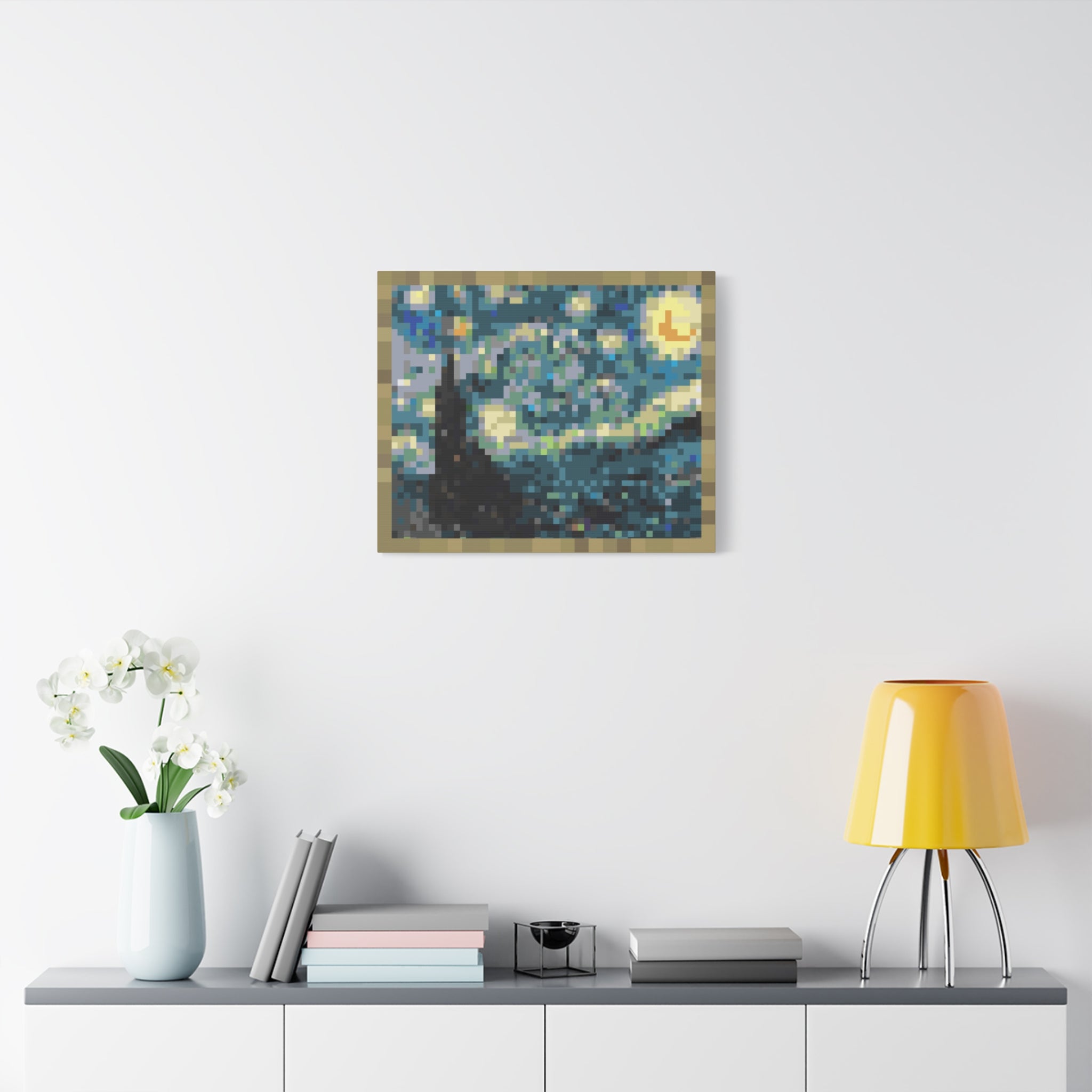 Starry Night Pixel-Style Matte Canvas Print