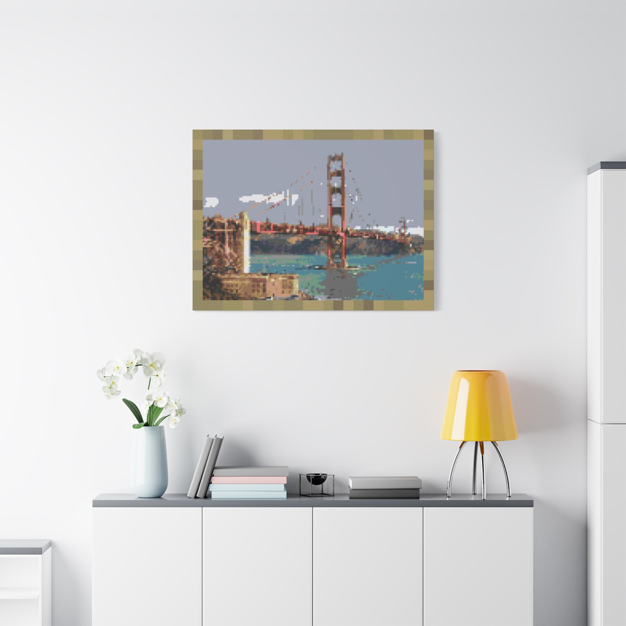 Golden Gate Bridge Pixel-Style Matte Canvas Print