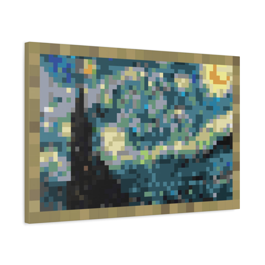 Starry Night Pixel-Style Matte Canvas Print