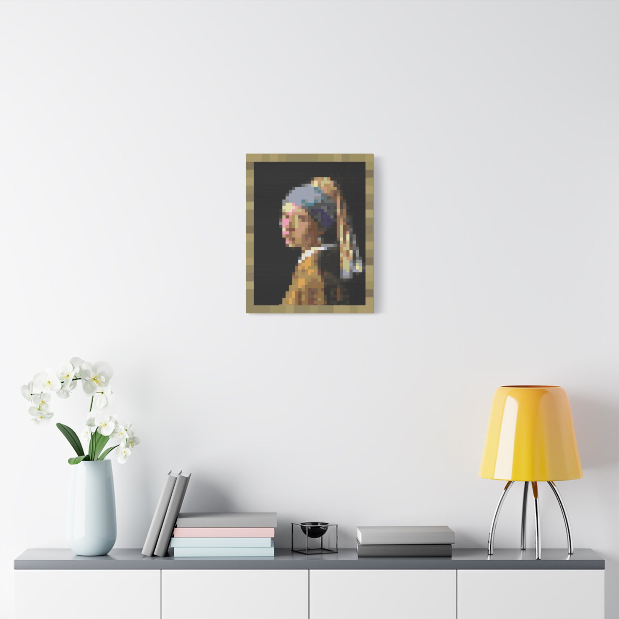 Girl with a Pearl Earring Pixel-Style Matte Canvas Print