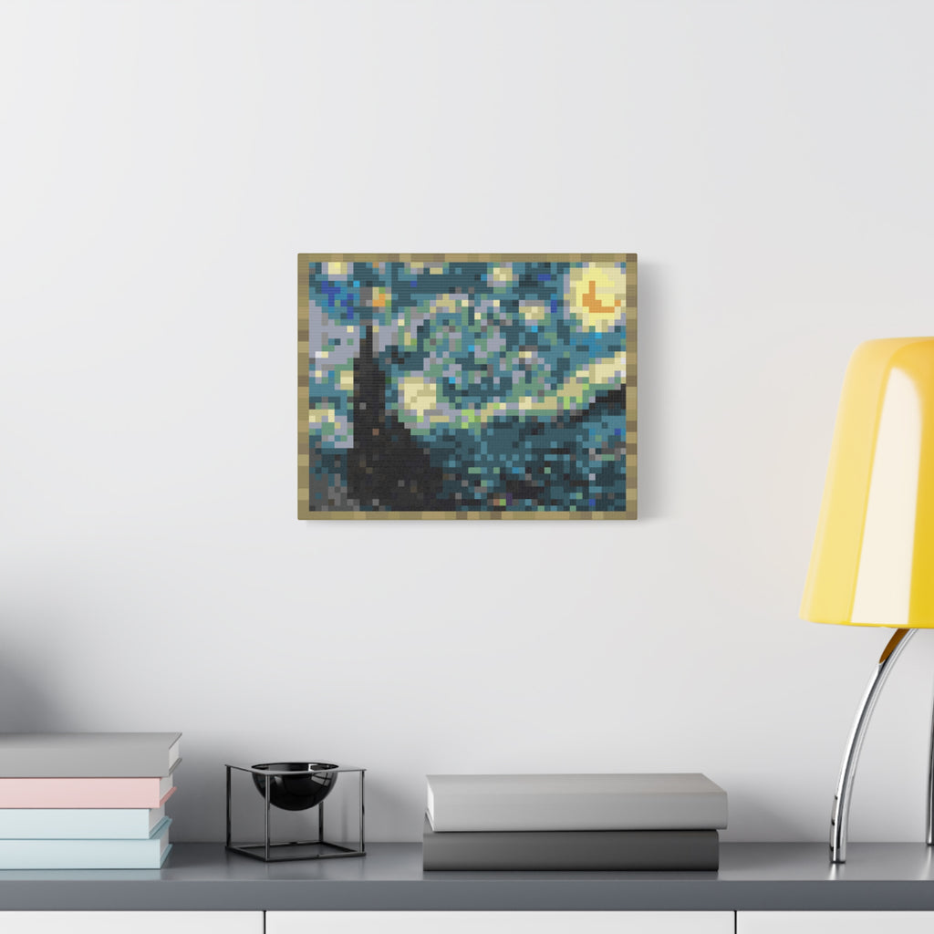Starry Night Pixel-Style Matte Canvas Print