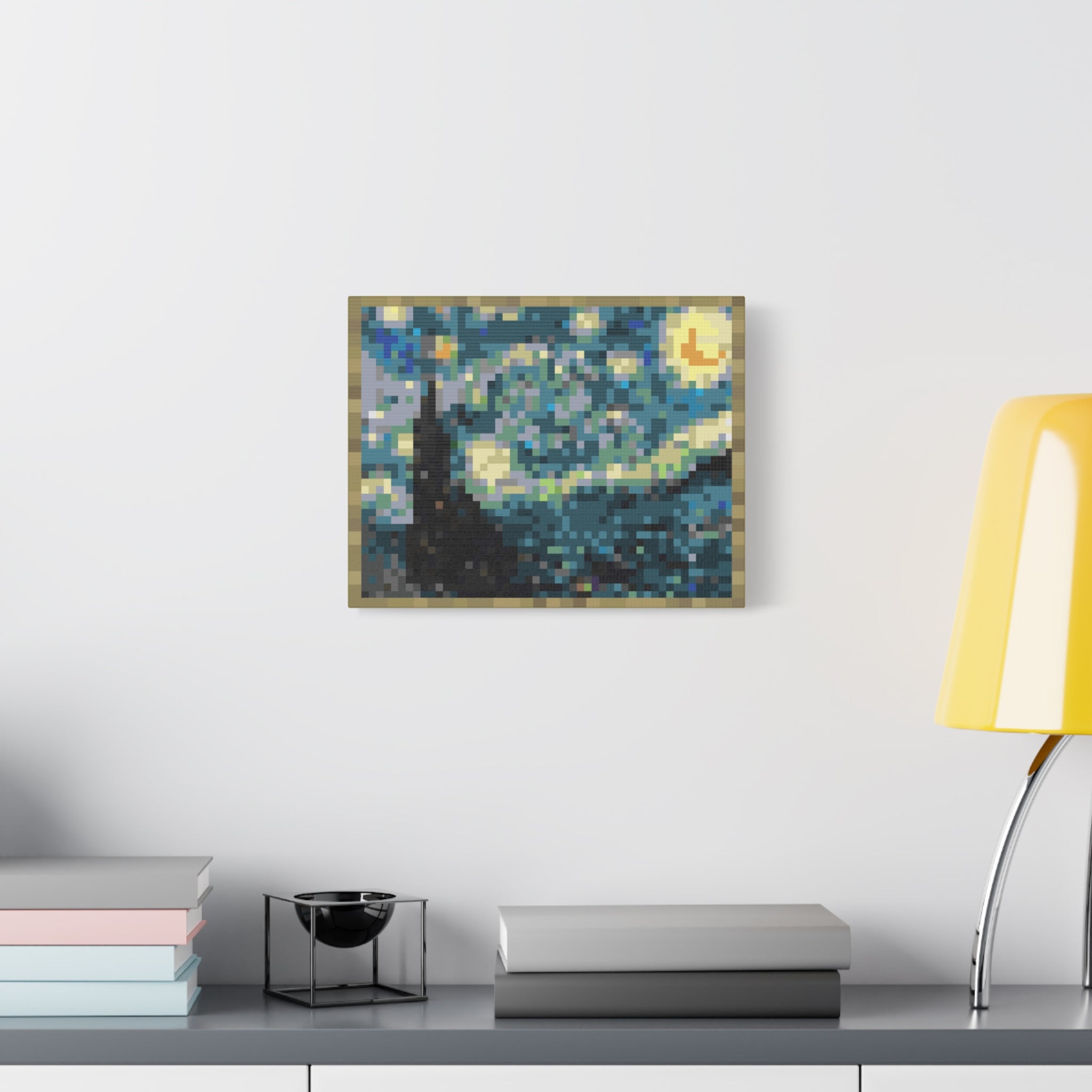 Starry Night Pixel-Style Matte Canvas Print