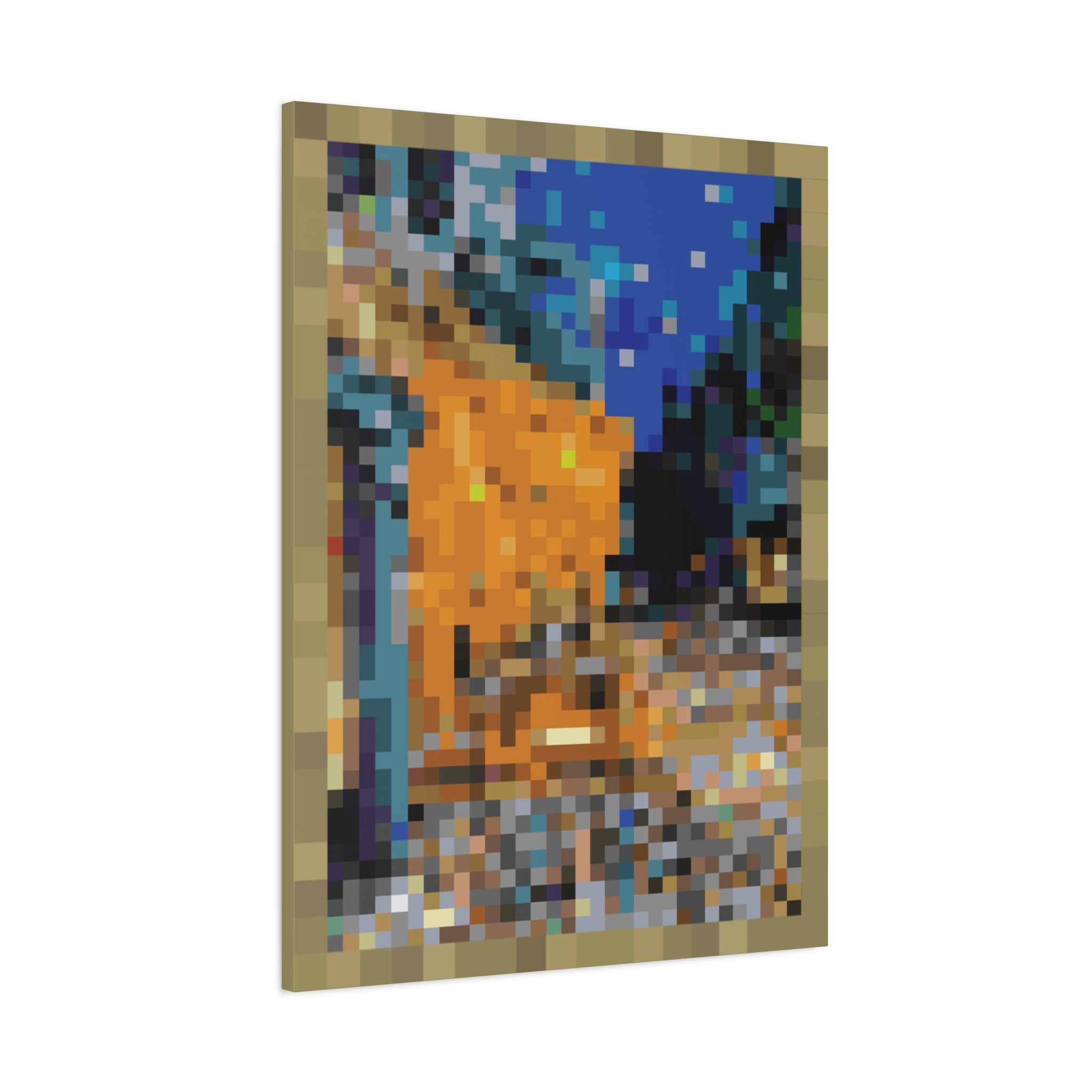 Cafe Terrace at Night Pixel-Style Matte Canvas Print