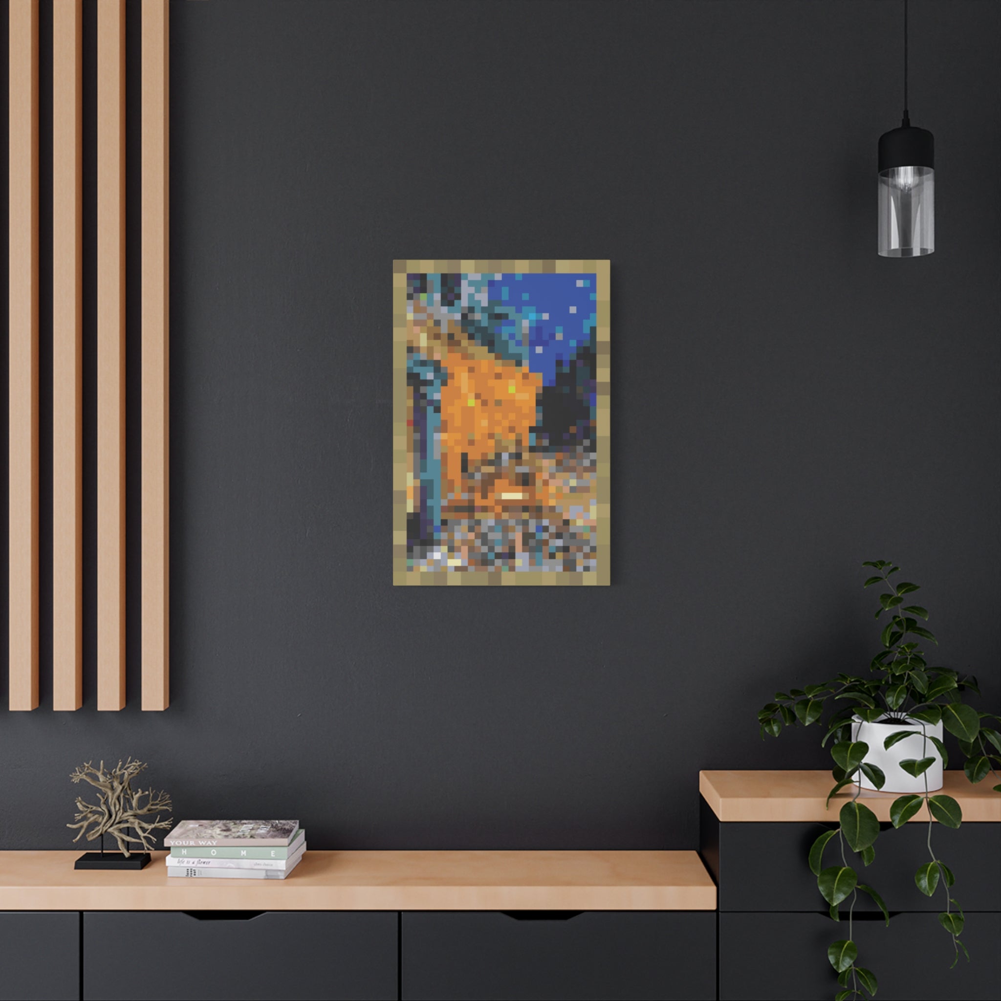 Cafe Terrace at Night Pixel-Style Matte Canvas Print