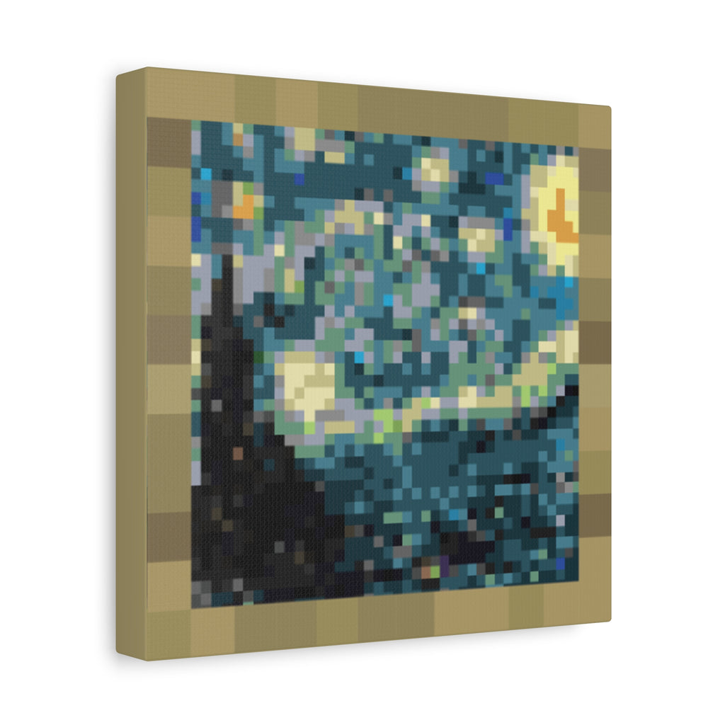 Starry Night Pixel-Style Matte Canvas Print