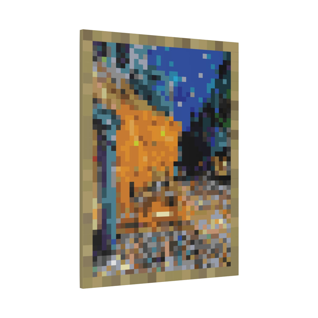 Cafe Terrace at Night Pixel-Style Matte Canvas Print