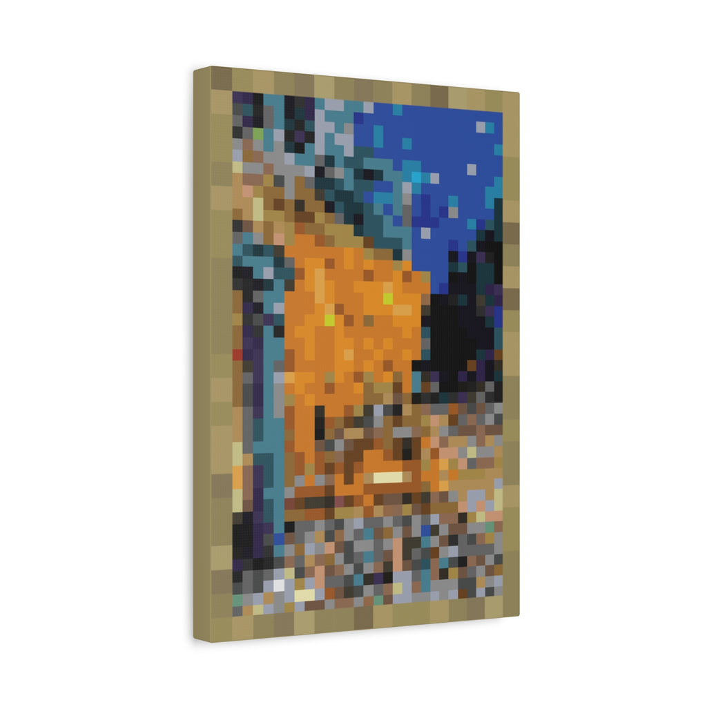 Cafe Terrace at Night Pixel-Style Matte Canvas Print